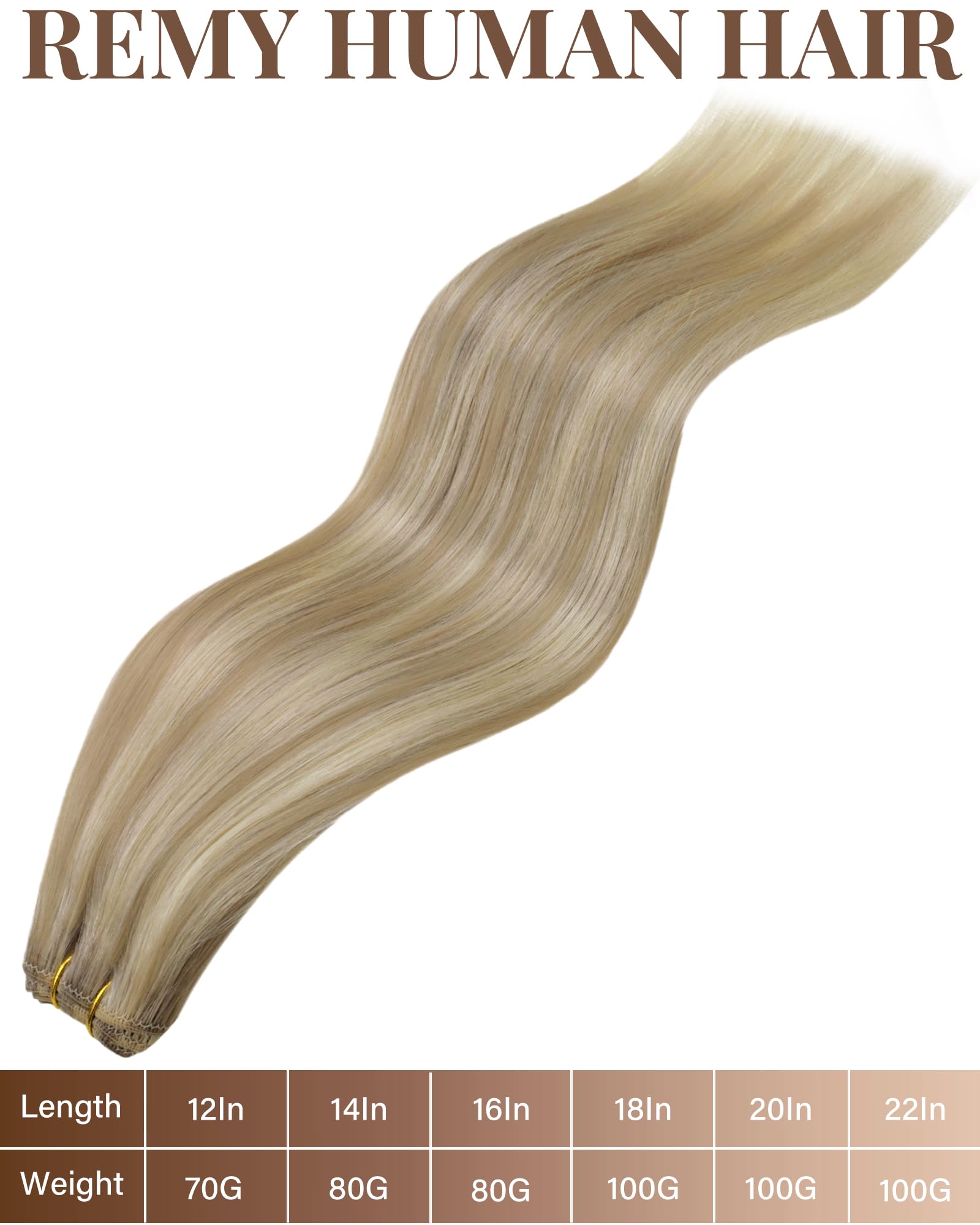 Hetto Weft Hair Extensions Human Hair Blonde Highlighted Sew in Hair Extensions Real Human Hair Ash Blonde Highlights Sew in Wef