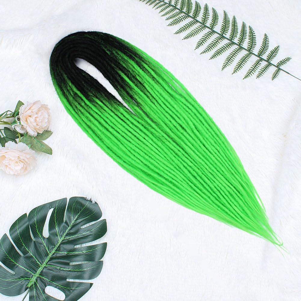 18 Inch Lime Green Double Ended Dreadlock Extensions, 20 Strands Handmade Synthetic De Dreads Extensions, Thin 0.6Cm Width Regga