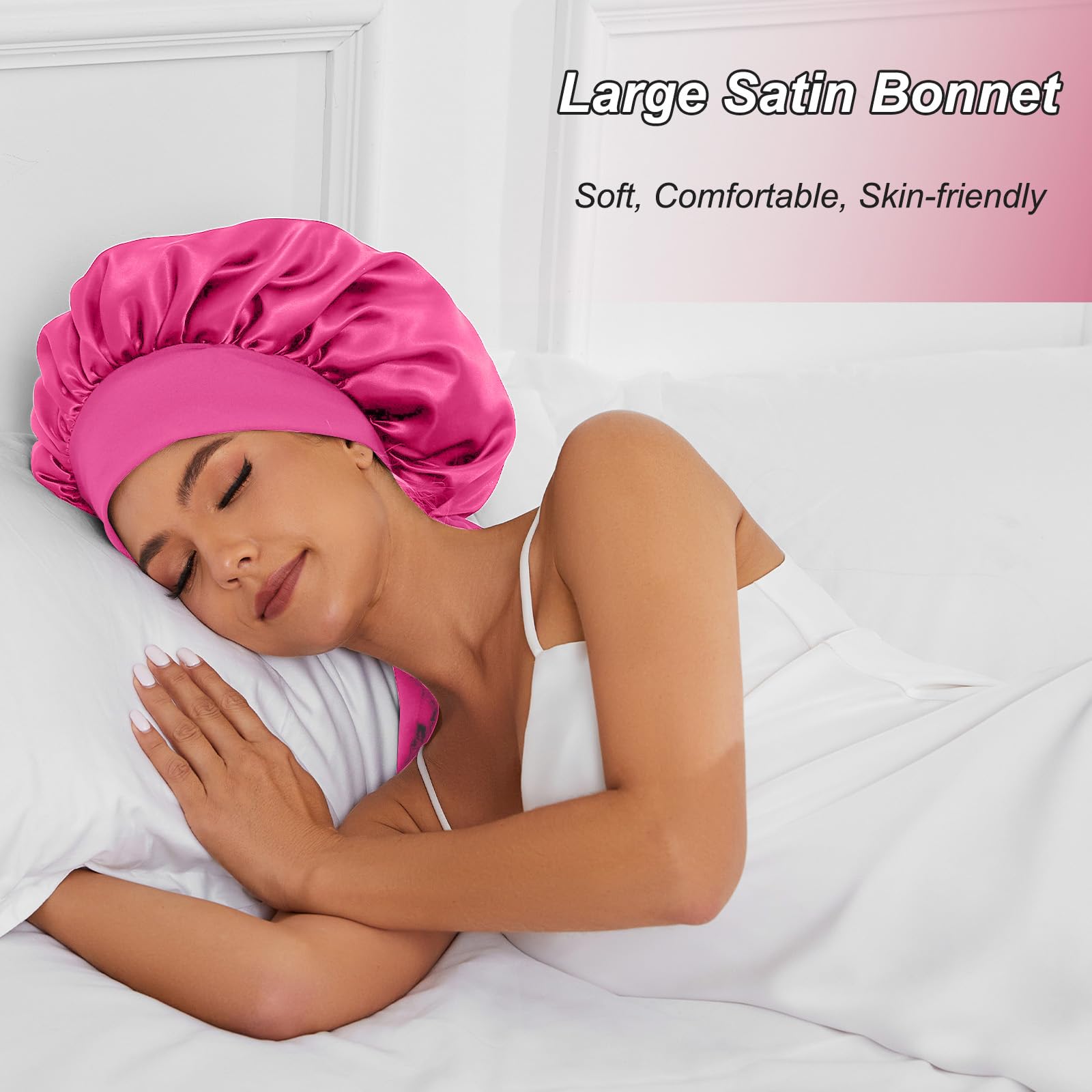 Satin Silk Bonnet Hair Bonnet For Sleeping Jumbo Sleep Cap, Bonnet For Women Curly Hair, Double Layer Bonnet With Tie Band, Show