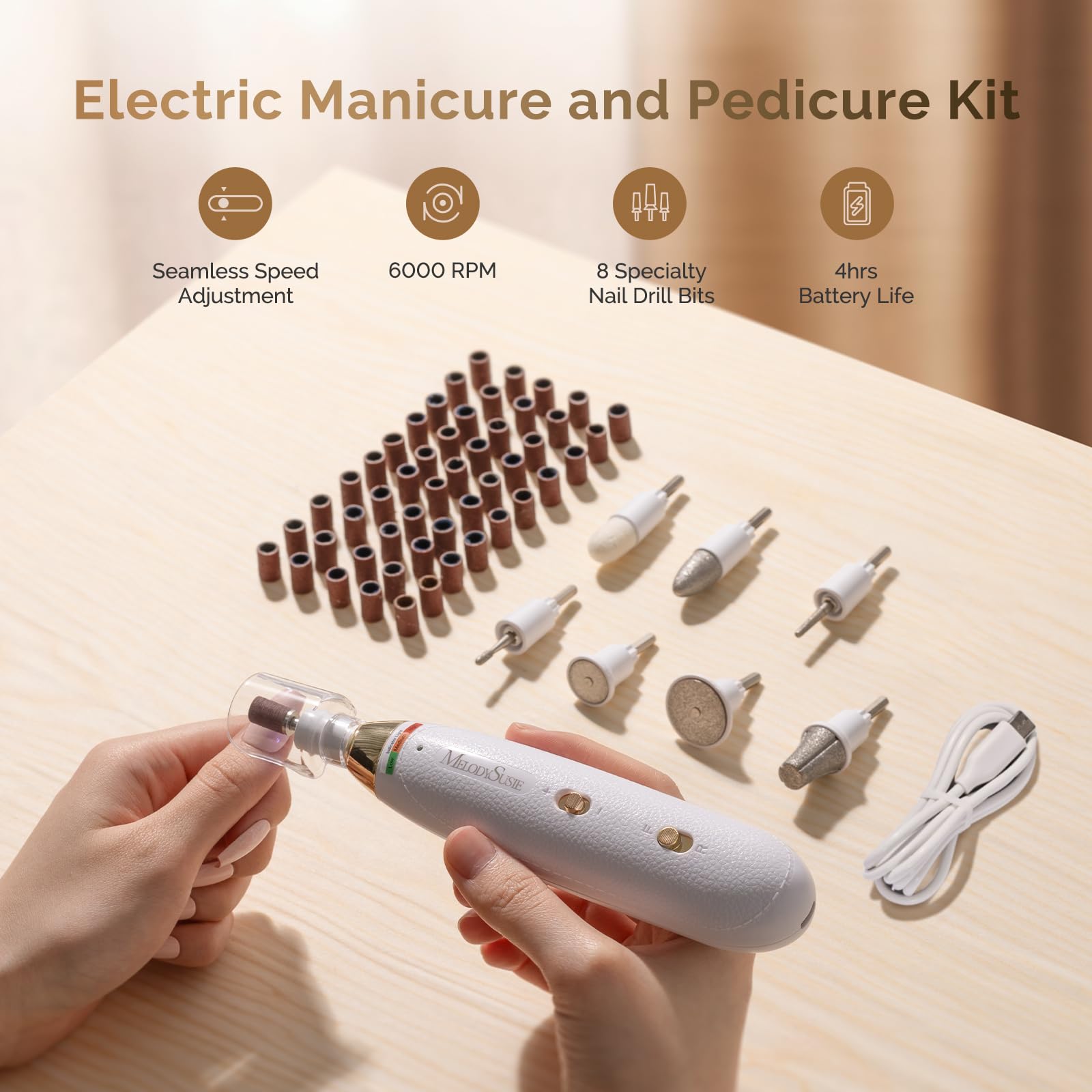 Melodysusie Professional Manicure Pedicure Kit, Cordless 8-In-1 Electric Nail Drill With 20 Speeds, Rechargeable E-File For Thic