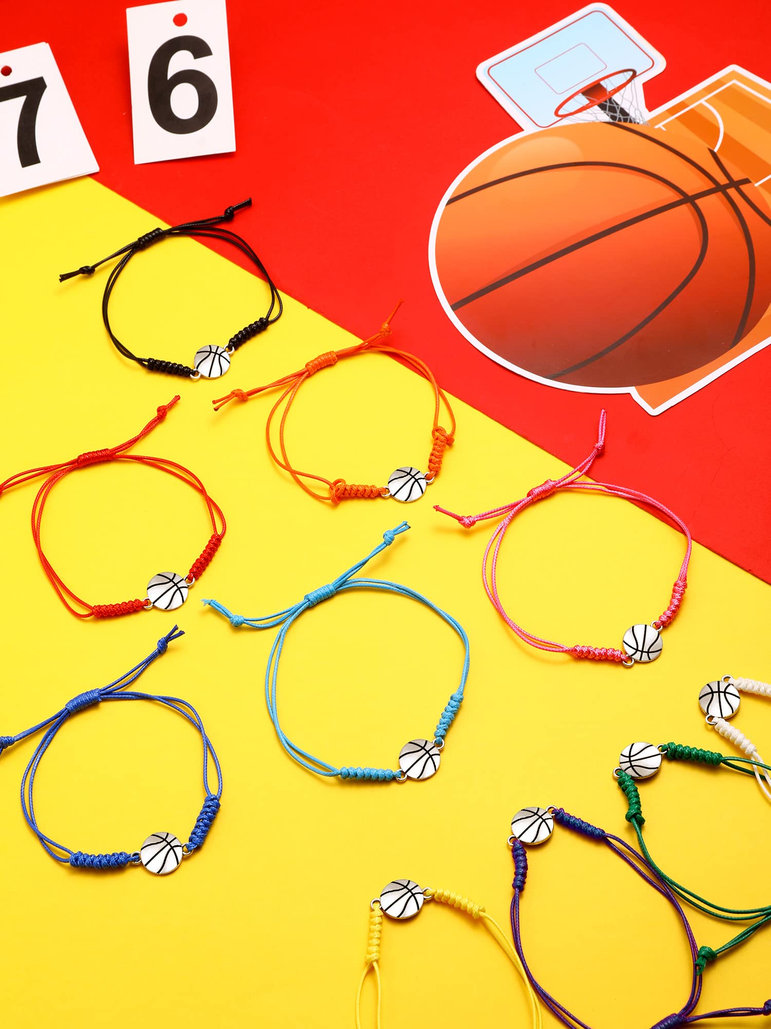 Jadive 20 Pieces Basketball Charm Bracelets Adjustable Basketball Braided Bracelets Cord Player Gifts Rope Bracelet Ideal Souven