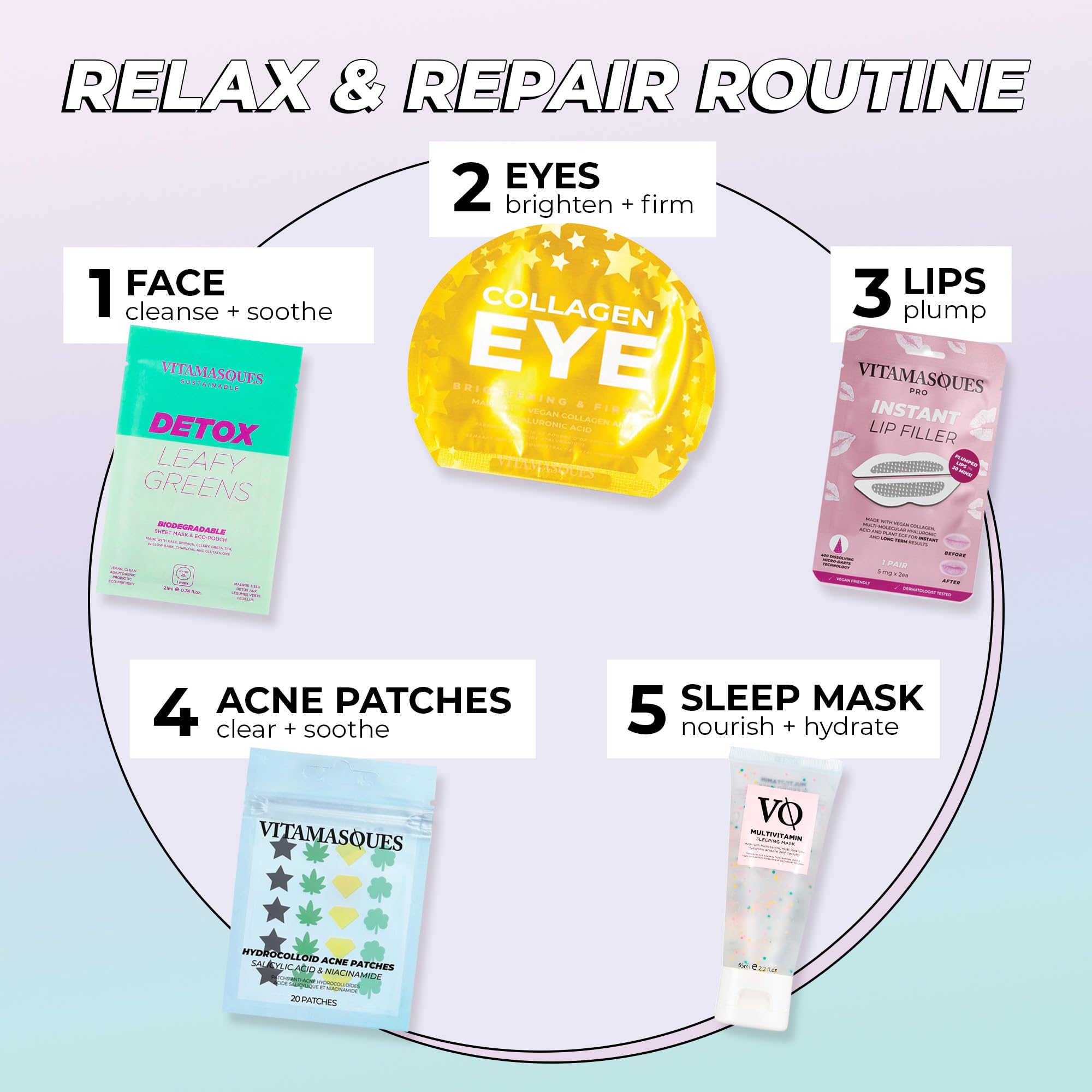 Lip Mask And Collagen Eye Pad Gift Set, Best Of Lips & Eyes - 4 Piece Set, Plump & Repair Lip Masks, Brighten & Firm Vegan Colla