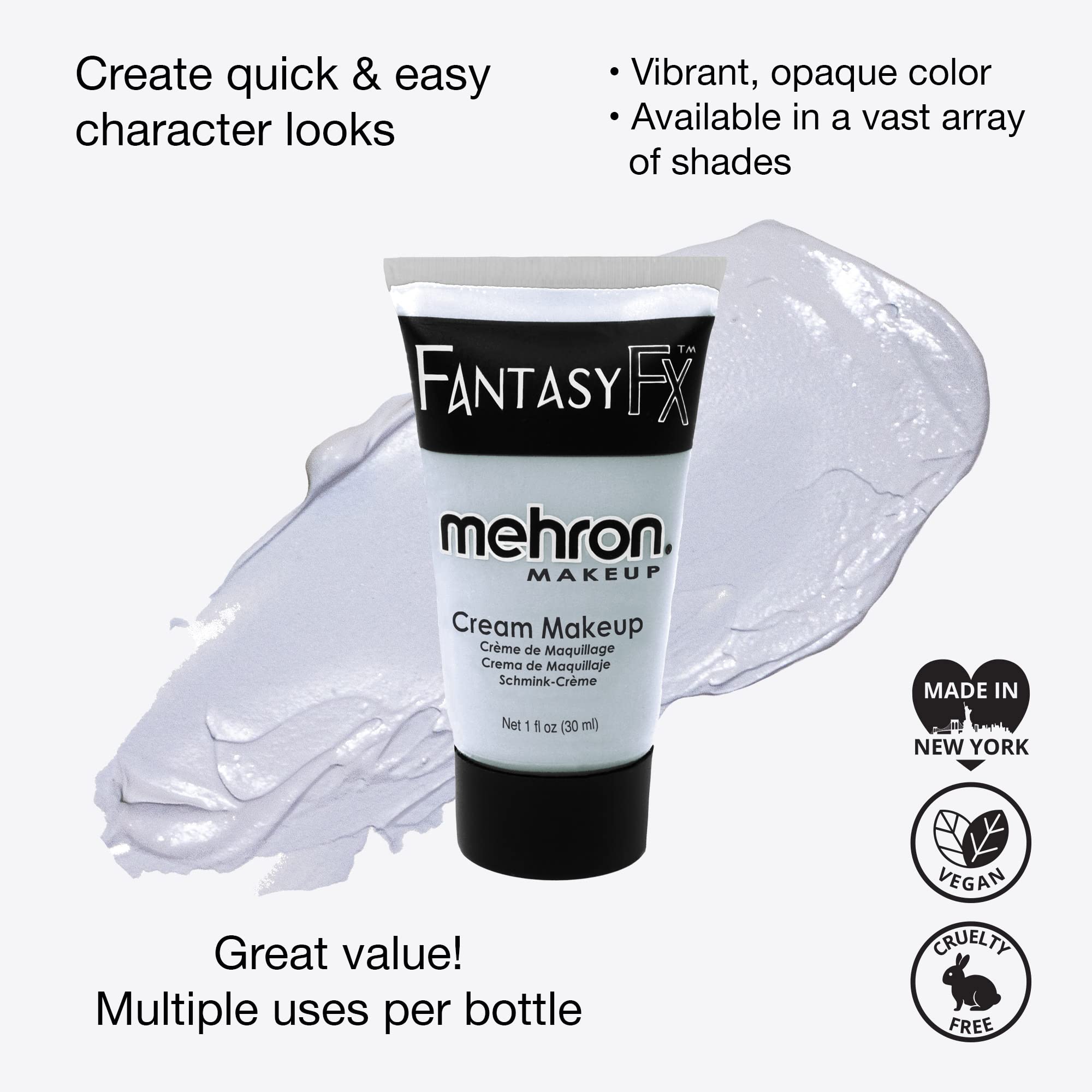 Mehron Makeup Fantasy Fx Cream Makeup  Water Based Halloween Makeup  Moonlight White Face Paint & Body Paint For Adults 1 Fl Oz