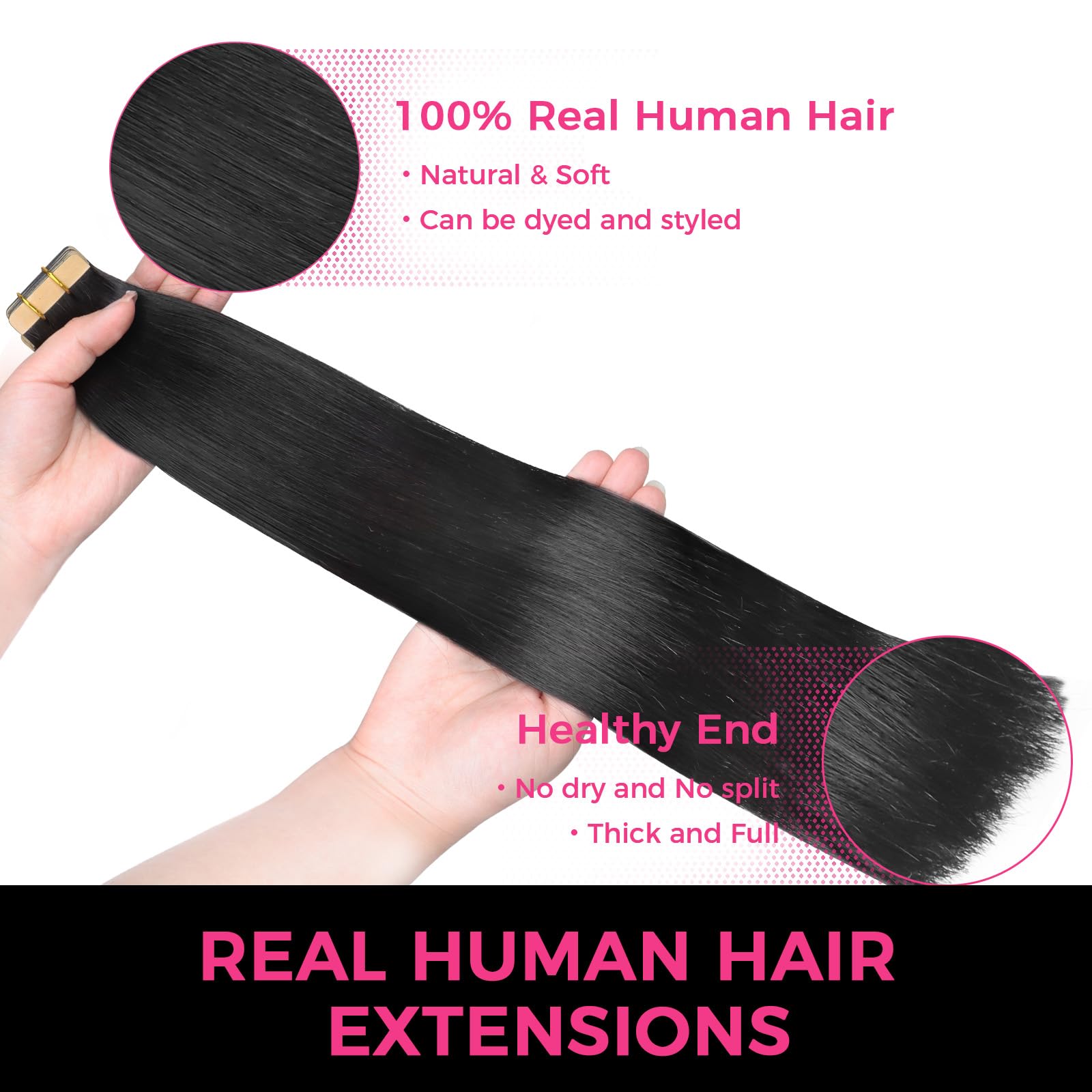 Lashey Tape In Hair Extensions Natutal Black Extensions Real Straight Tape In Hair Extensions 50G/Pack 20Pcs Natural Remy Human