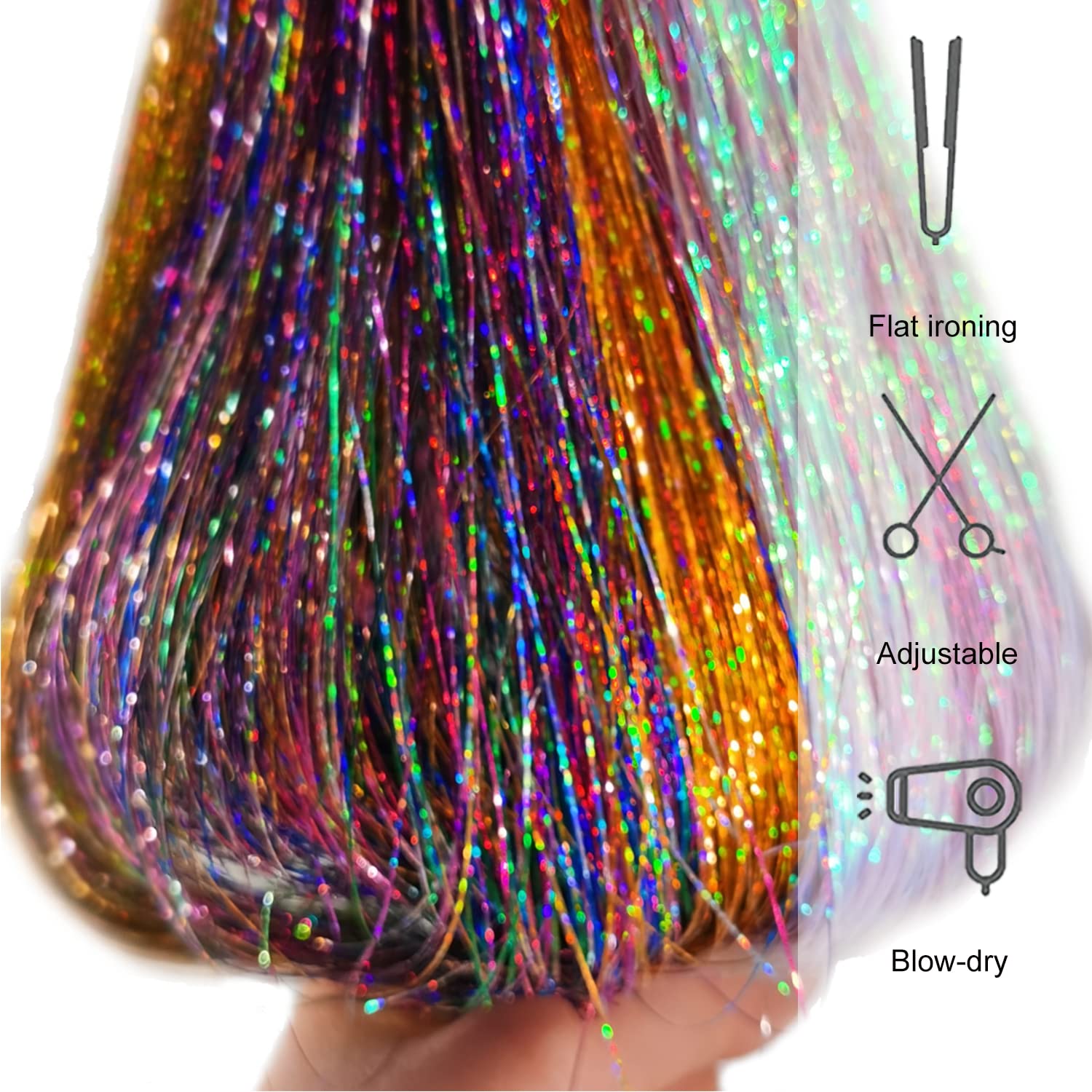 12Pcs Hair Tinsel Clip In 19.6Inch Glitter Tinsel Hair Extensions Clip In Hair Tinsel Kit Heat Resistant Shiny Sparkle Fairy Hai
