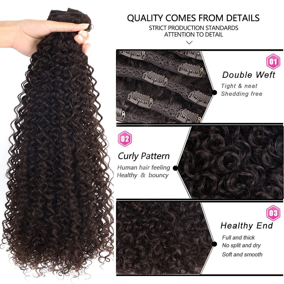 BHF 26 inch Kinky Curly Clip In Hair Extension, 140g Double Weft Full Head Heat Resistance Synthetic Hair Extension For Women 7p