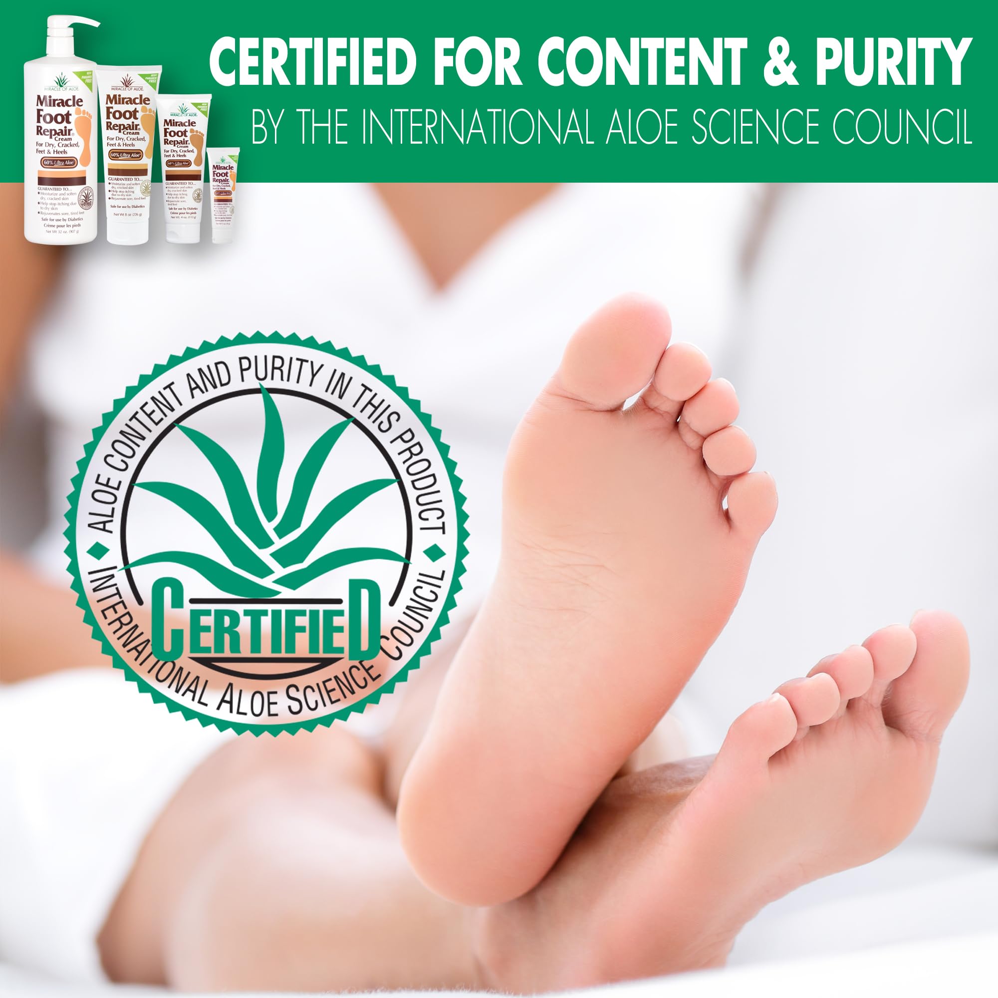 Miracle Foot Repair Cream, 4 Oz Repairs Dry Cracked Heels And Feet, Diabetic-Safe, 60% Pure Ultra Aloe Moisturizes, Softens, And