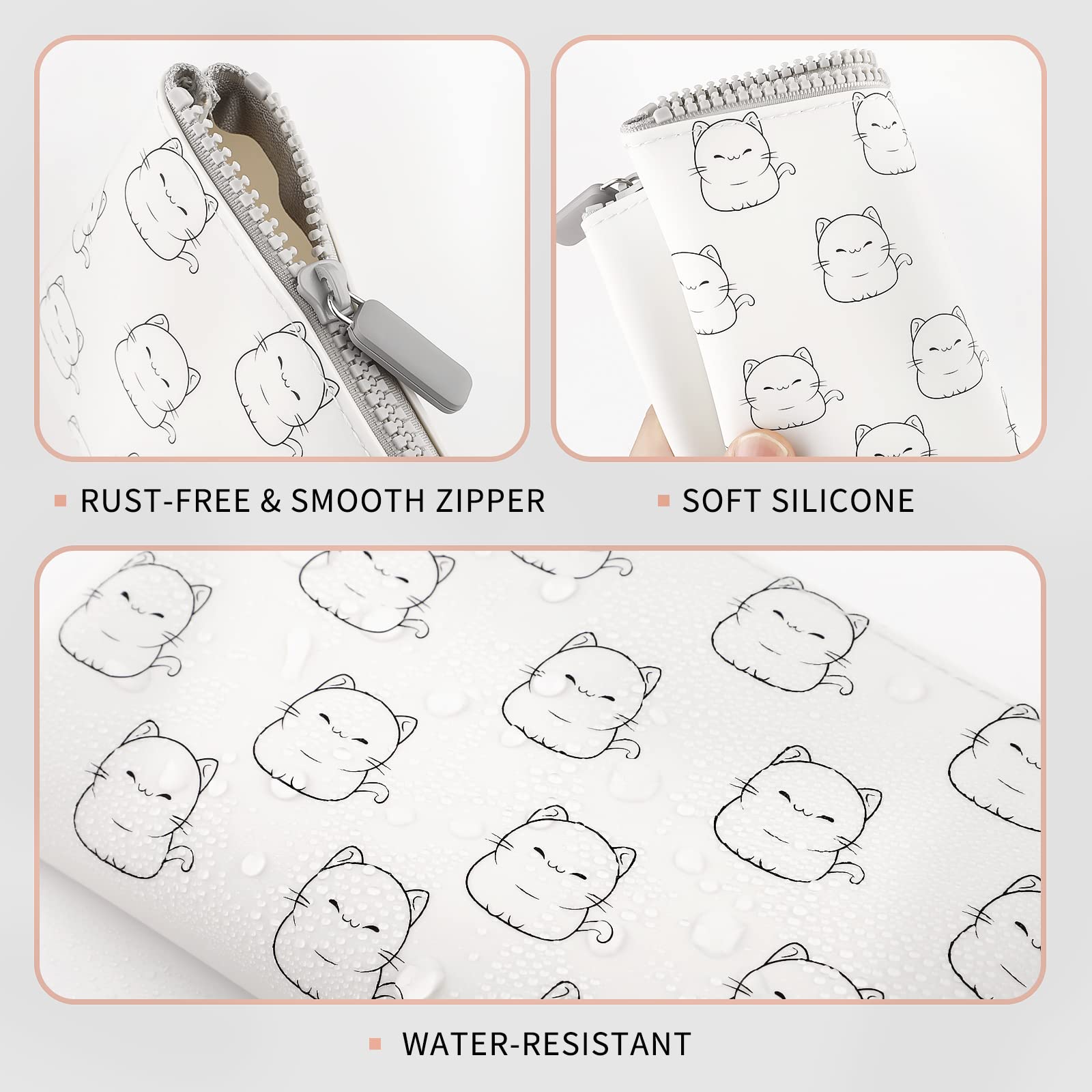 Manmihealth Cute Cat Silicone Makeup Bag, Cosmetic Bags for Women, Portable Purse Pouch for Travel Essentials, Makeup Brushes Ho