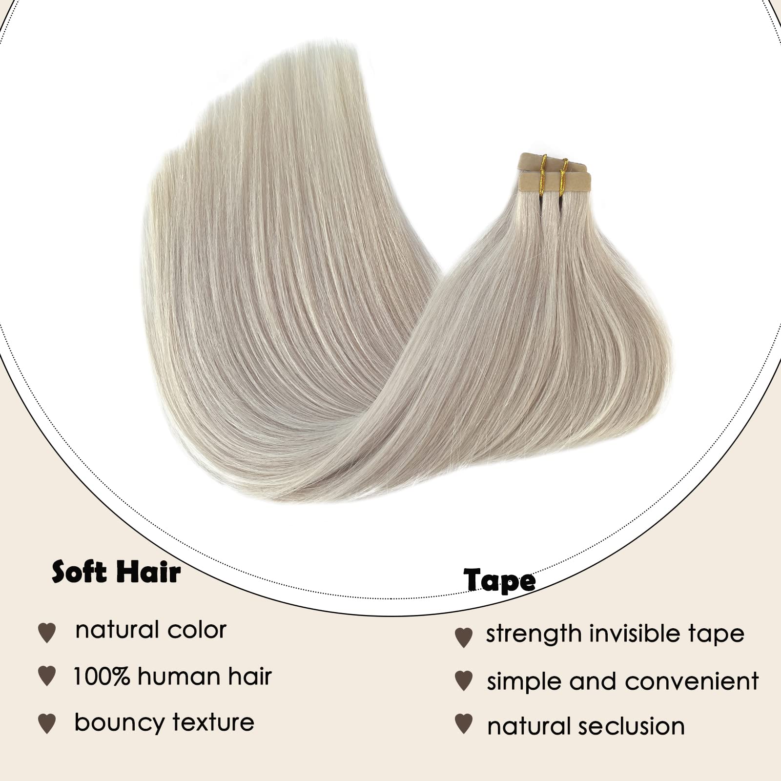 22 Inch 9A Remy Human Hair Tape In Extensions Double Sided Pu Tape In Extensions For Women Ice White Invisible Skin Weft Tape In