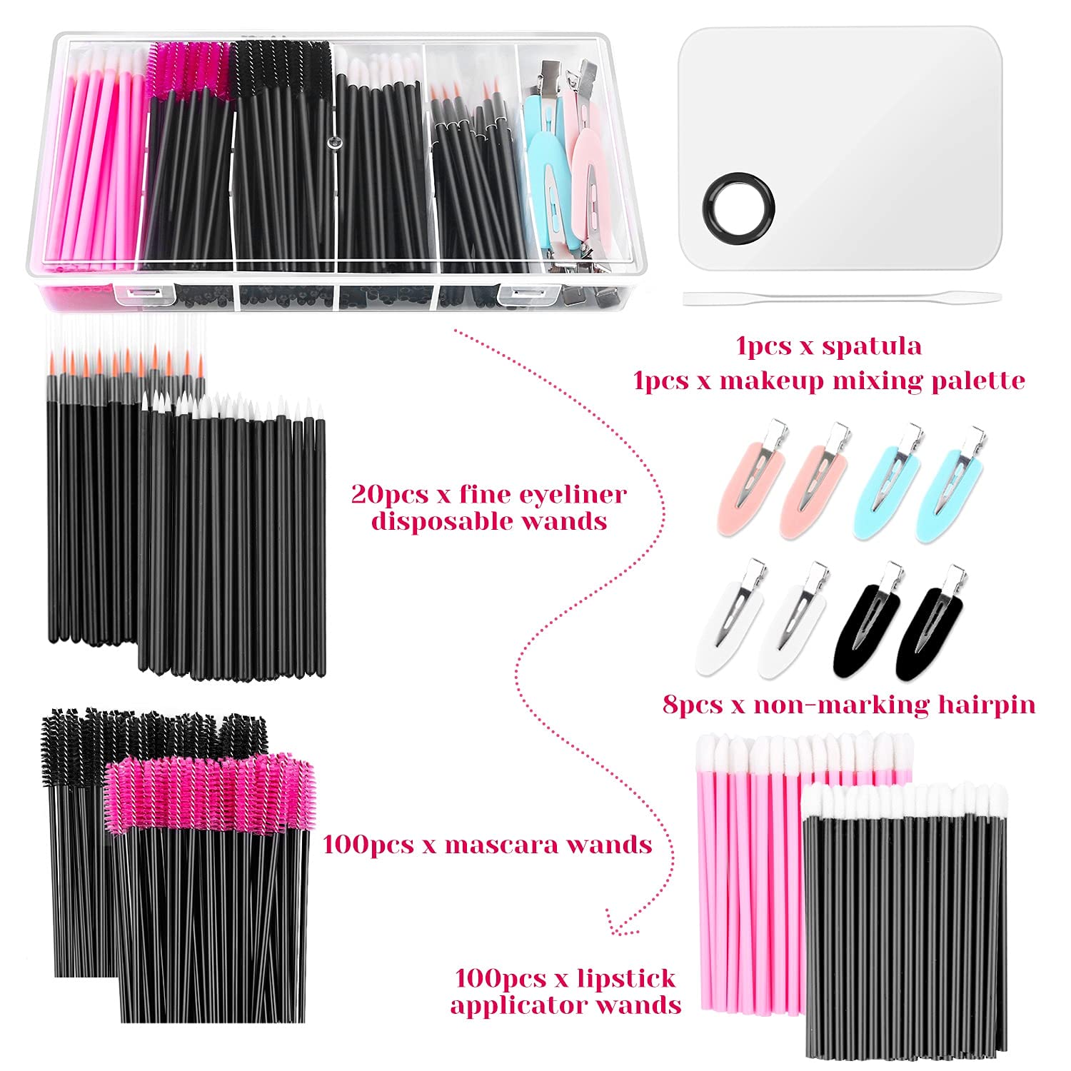 Disposable Makeup Applicators Kit, Shynek Makeup Mixing Tray with Disposable Makeup Accessories Tools for Makeup Artist Mascara