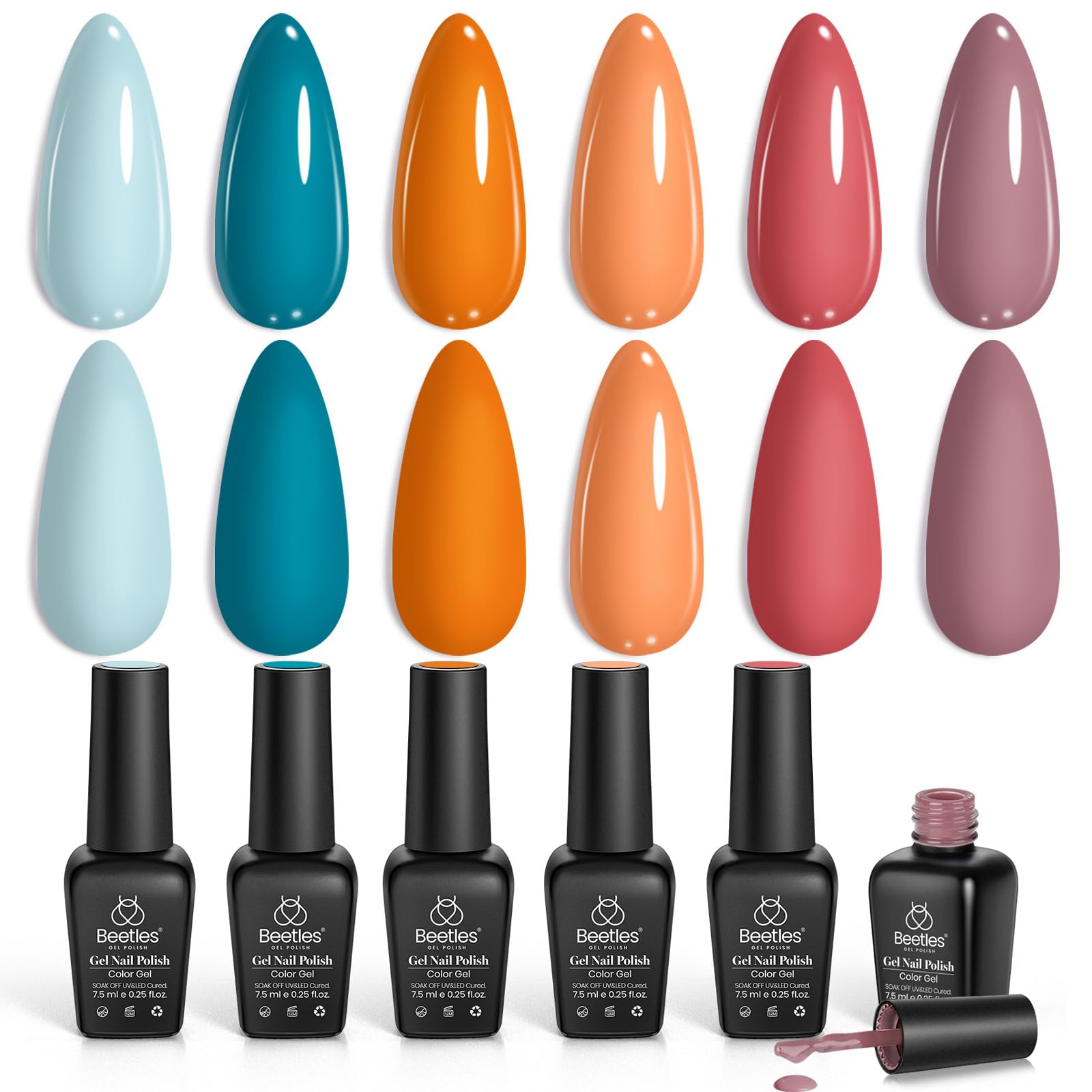 Beetles Fall Gel Nail Polish Set, Hotel California Collection Light Blue Orange Dusty Pink Gel Polish All Seasons Nail Art Manic