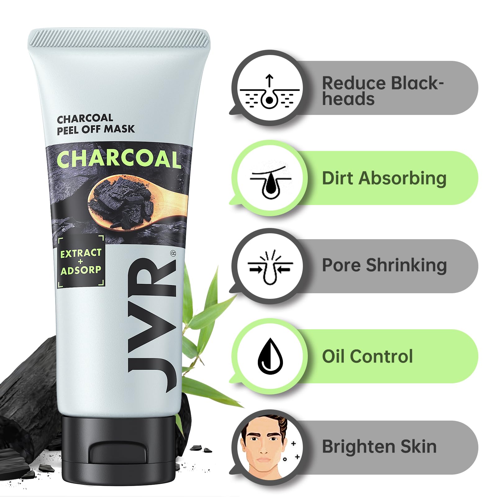 JVR Peel Off Face Mask, Blackhead Remover Mask for Men, Charcoal Peel Off Black Mask, Facial Mask Purifying and Deep Cleansing f