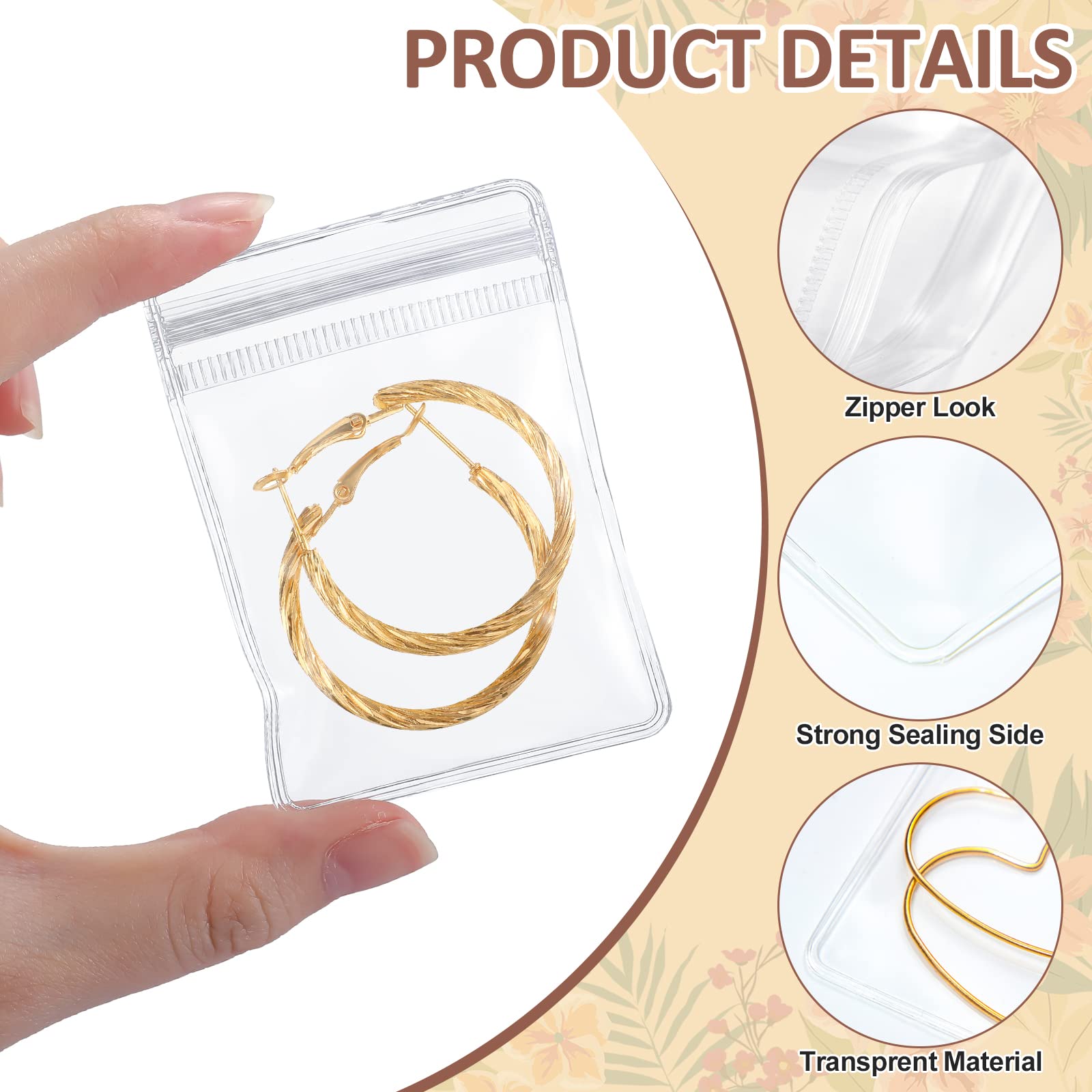 Epakh 200 Pieces Clear Plastic Jewelry Bags Self Seal Jewelry PVC Bags Jewelry Pouches Small Zipper Rings Earrings Pouch Storage