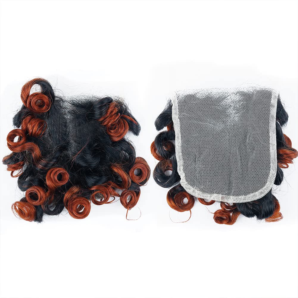 Short Curly Wavy Bundles With Closure Ombre 1B/Ginger Brazilian Wavy Curly 6 Bundles With 4X4 Closure(8 8 8 8 8 8+8) Unprocessed