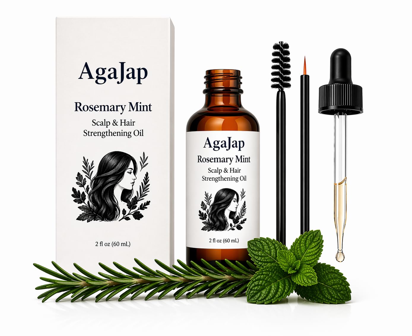 AgaJap Rosemary Mint Scalp & Hair Strengthening Oil, 2 fl oz