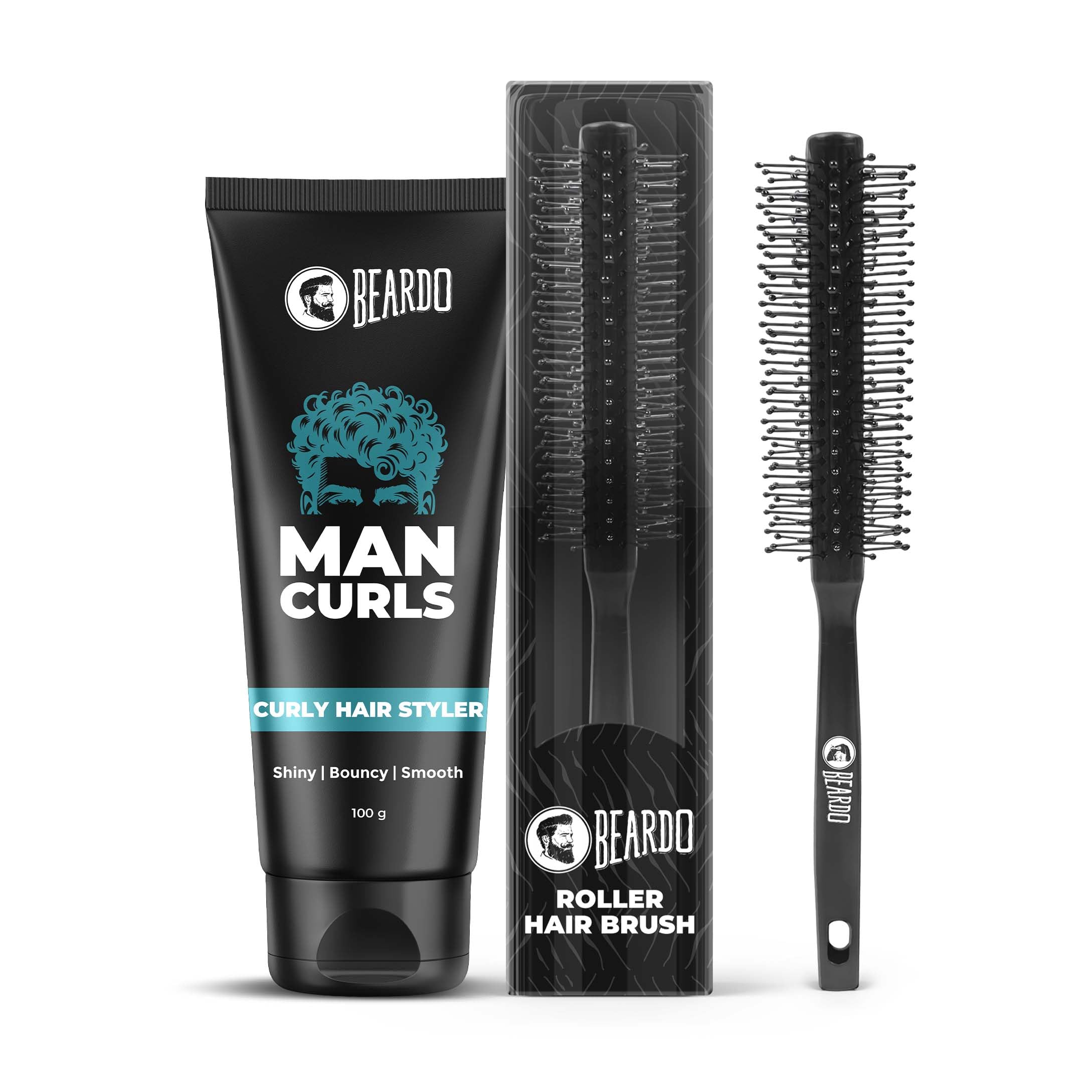 Beardo Man Curls Curly Hair Styler 100G & Roller Hair Brush | Curly Hair Cream For Bouncy, Shiny & Defined Curls | Perfect Tool 