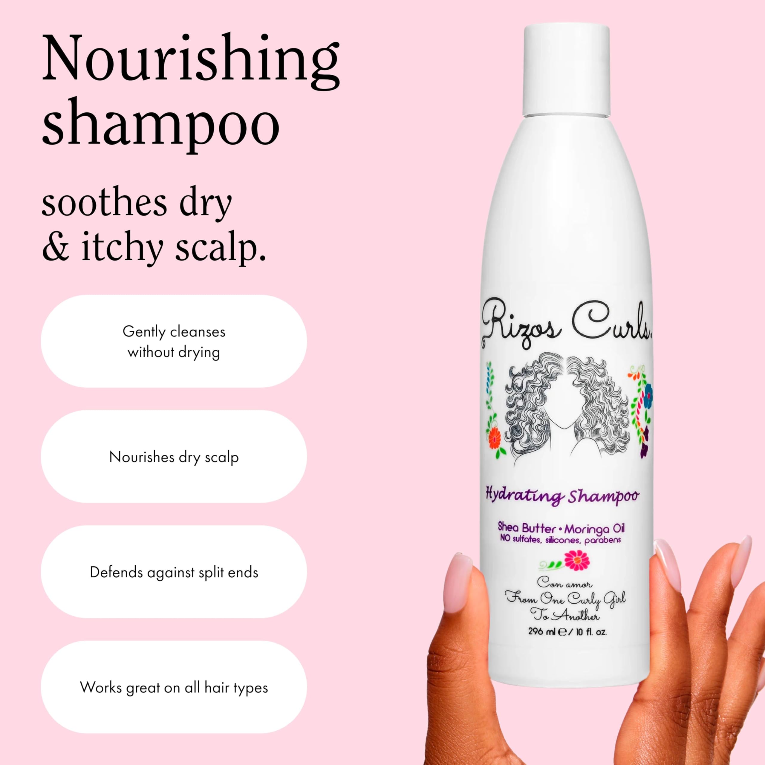 Rizos Curls Hydrating Shampoo, Gently Cleanse, Deeply Moisturizes & Nourishes Scalp, Soft & Healthy Hair from Shea Butter & Mori