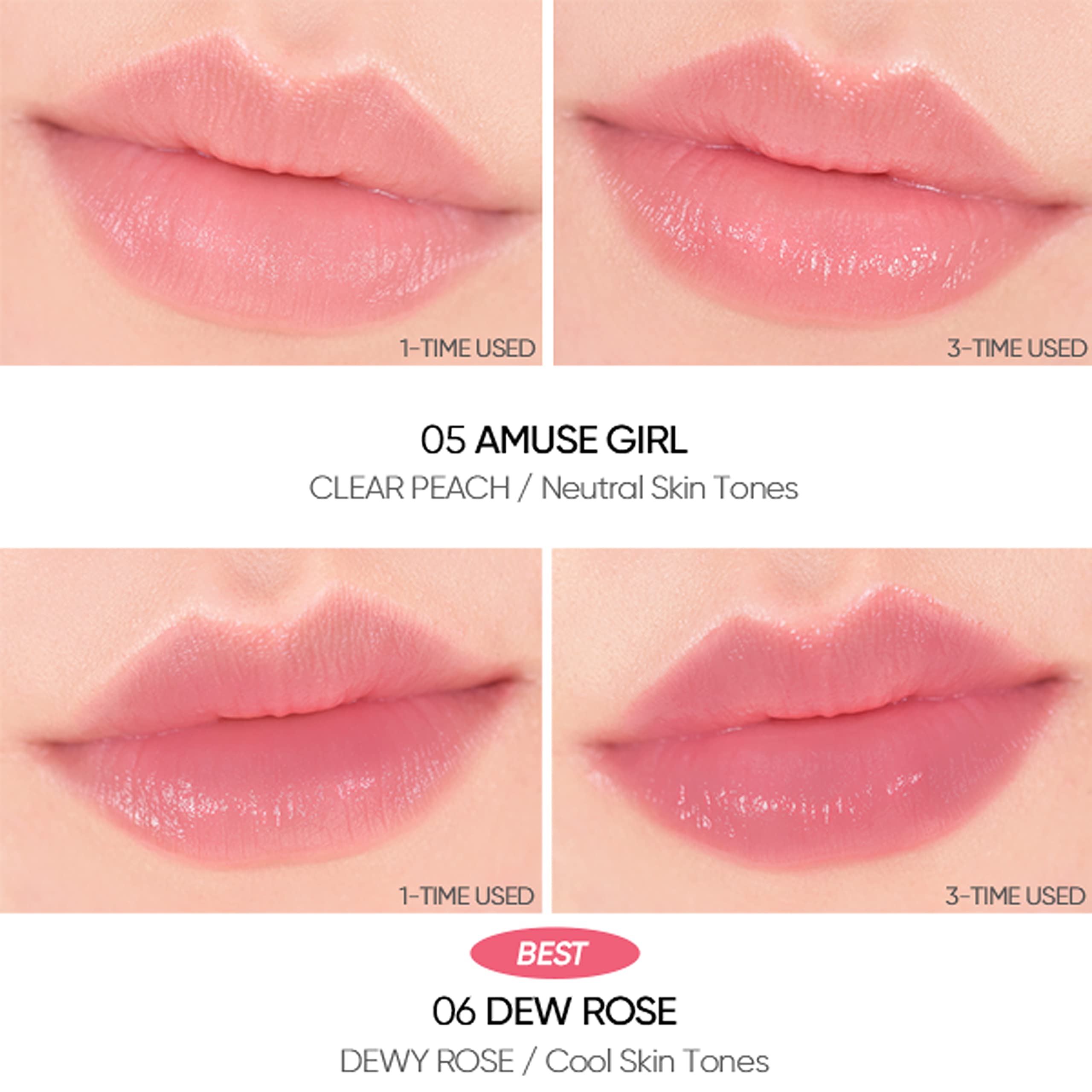 Amuse SEOUL DEW BALM 04 cHERRY  dewy vibrant red pink  Dewy, moisturizing, shimmery tinted, moist and healthy finish, vegan