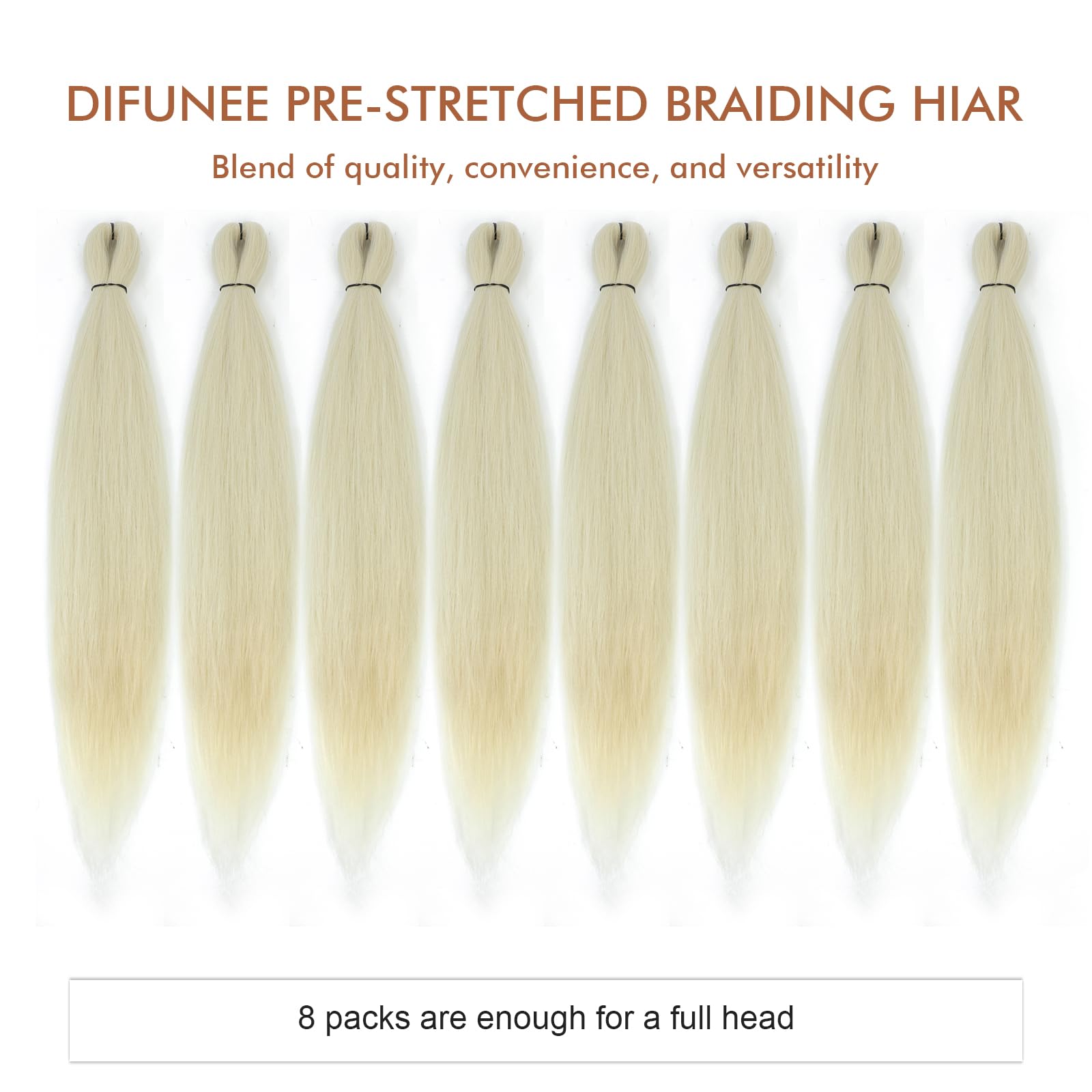 Difunee Pre-Stretched Braiding Hair - 20 Inch 8 Packs Off-White Mid-Length Braiding Hair For Twist Or Box Braids, Yaki Texture H