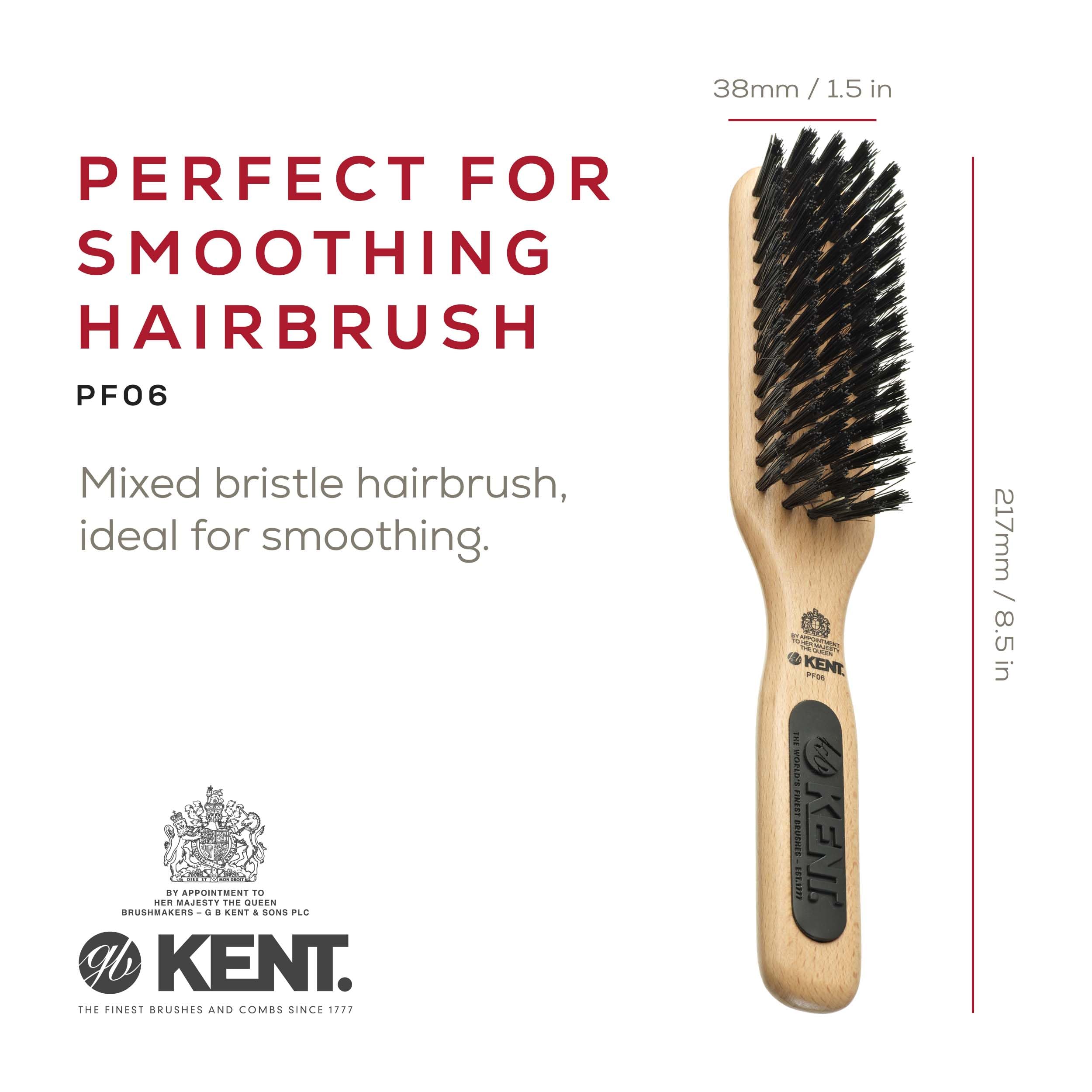 KENT PF06 Natural Wood Boar Bristle Hair Brush - Straightening Brush and Styling Brush for Short to Medium Length Hair - Natural