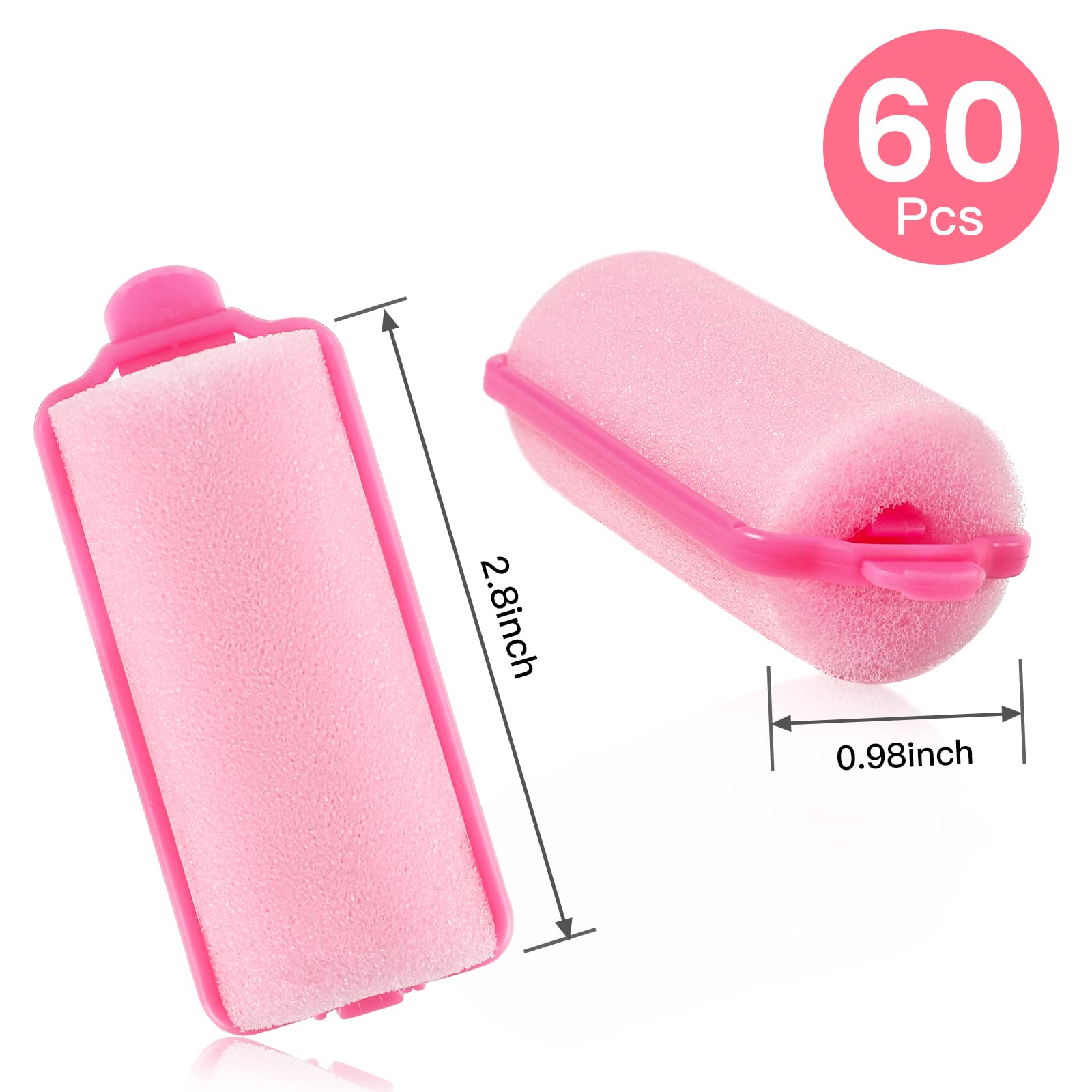 Sponge Foam Hair Rollers For Sleeping - Flexible Curlers With Tail Comb And Hairclips For Hairdressing (60 Pieces, Pink)
