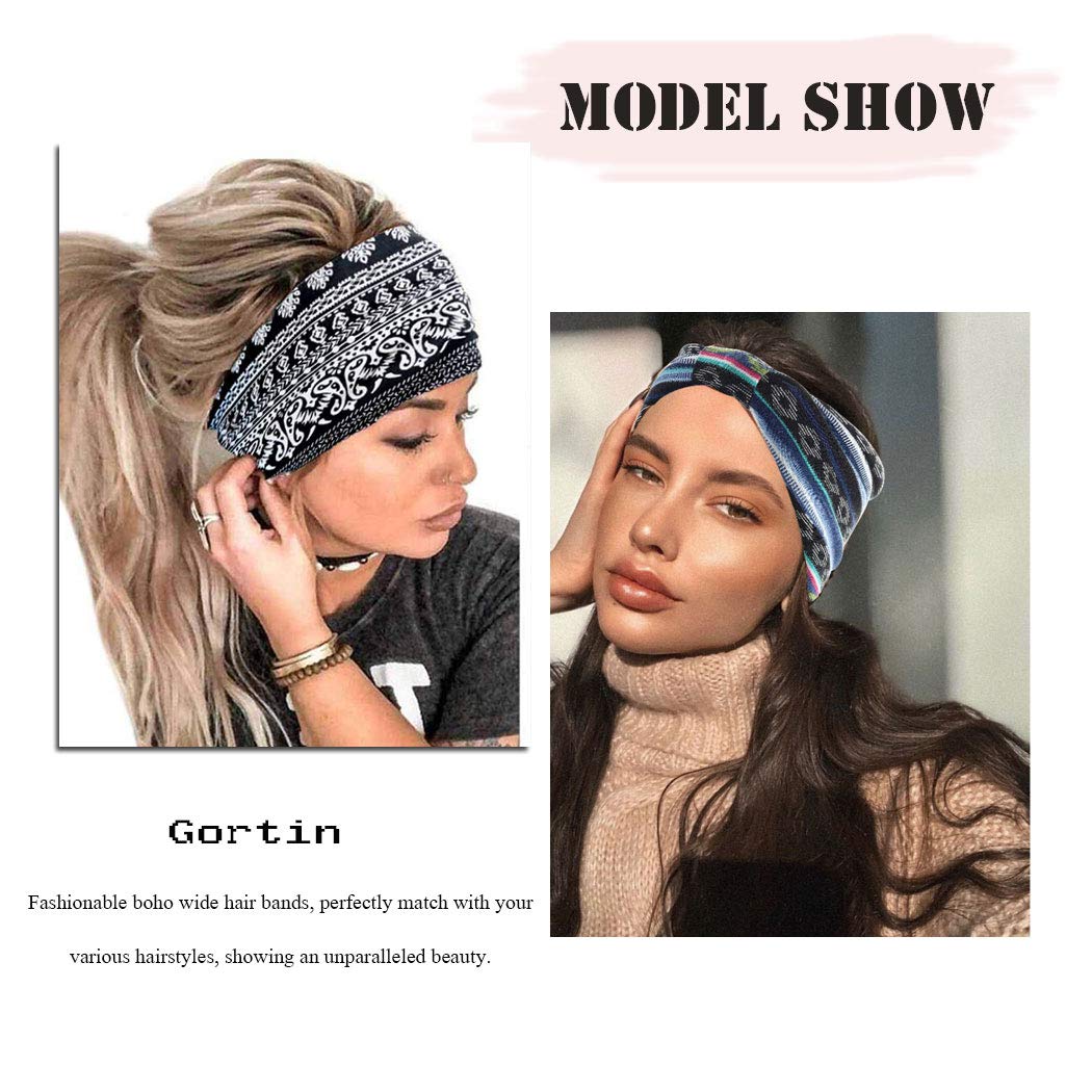 Gortin Boho Headbands Stretch Wide Hair Bands Black Elastic Yoga Sweatband Knoted Turban Headband Cloth Twist Head Wraps Stylish