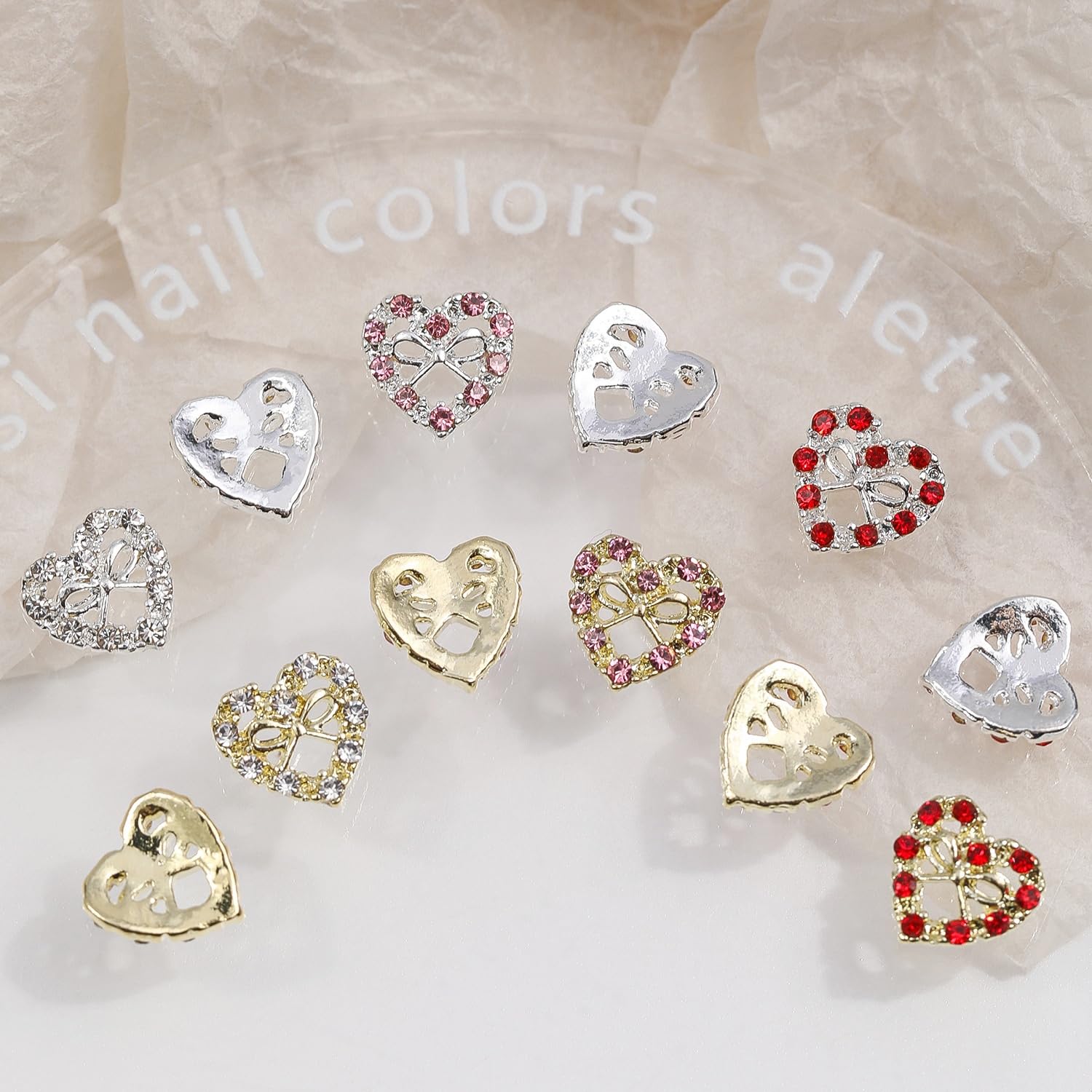 18Pcs Alloy Heart Nail Rhinestones For Acrylic Nails Valentines Nail Charms Gold Silver Bows Charms Red Pink Jewelry Design Love