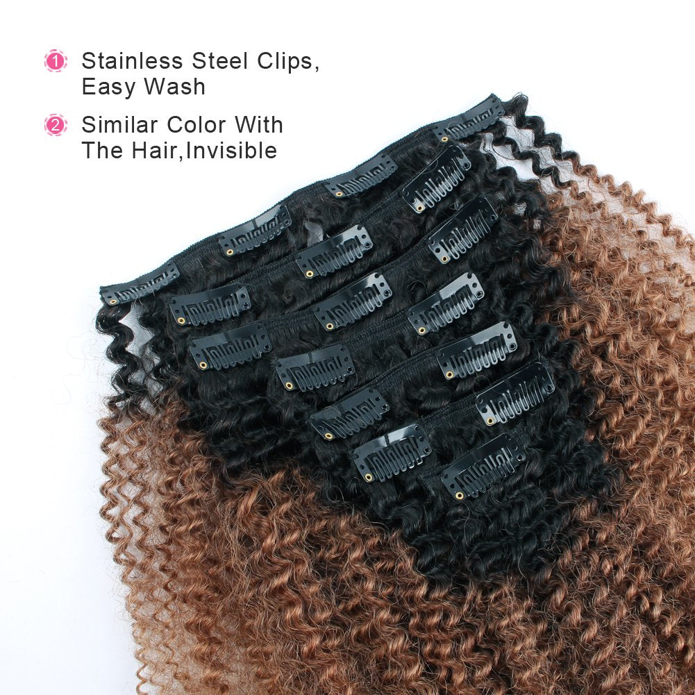 Amazingbeauty 3C 4A Big Afro Curly Ombre Hair Extensions Double Weft Real Remy Human Hair For African American, Two Tone Clip In