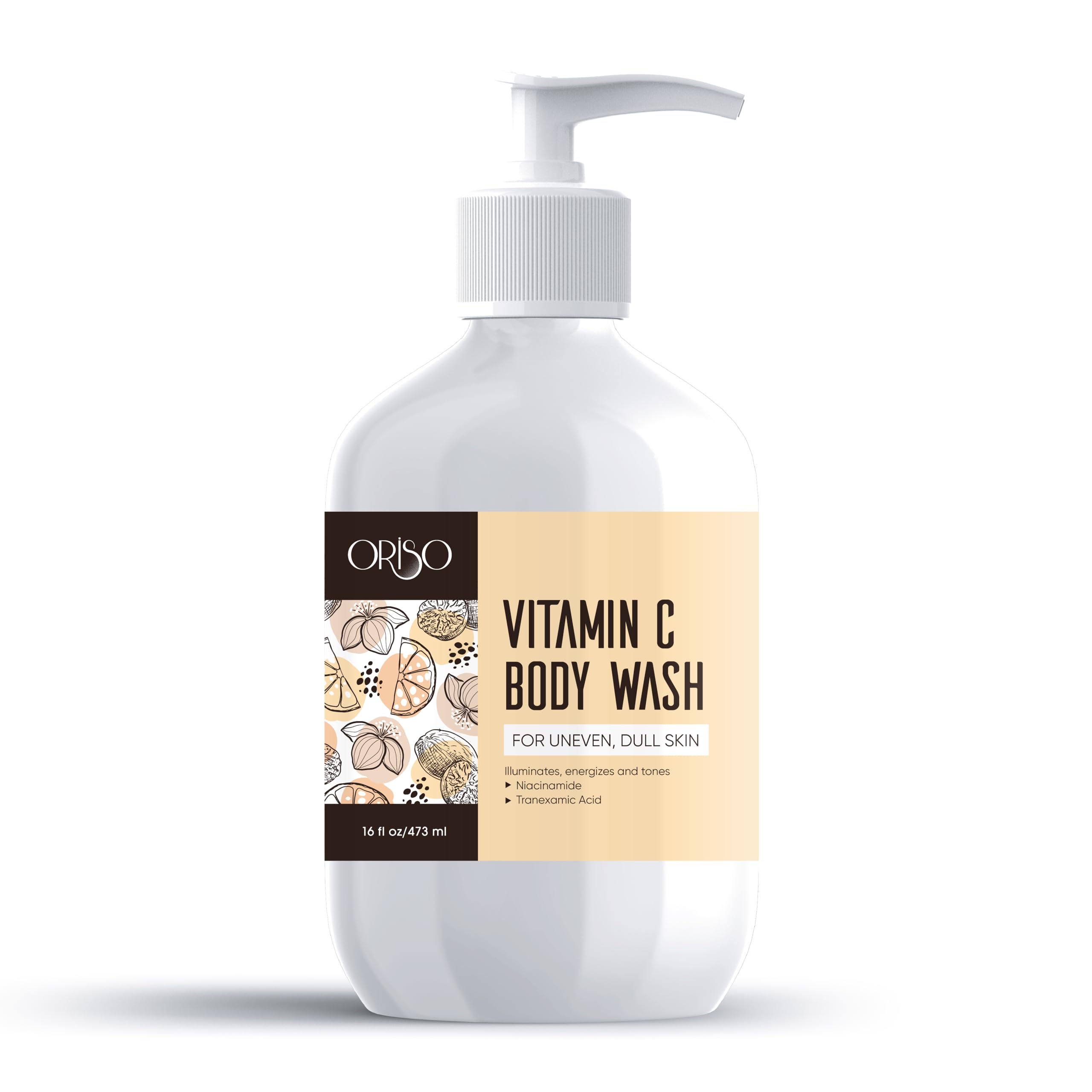 ORISO Vitamin C Body Wash For Uneven & Dull Skin - With Niacinamide and Tranexamic Acid - Brightening Daily Cleanser - 16 fl.oz
