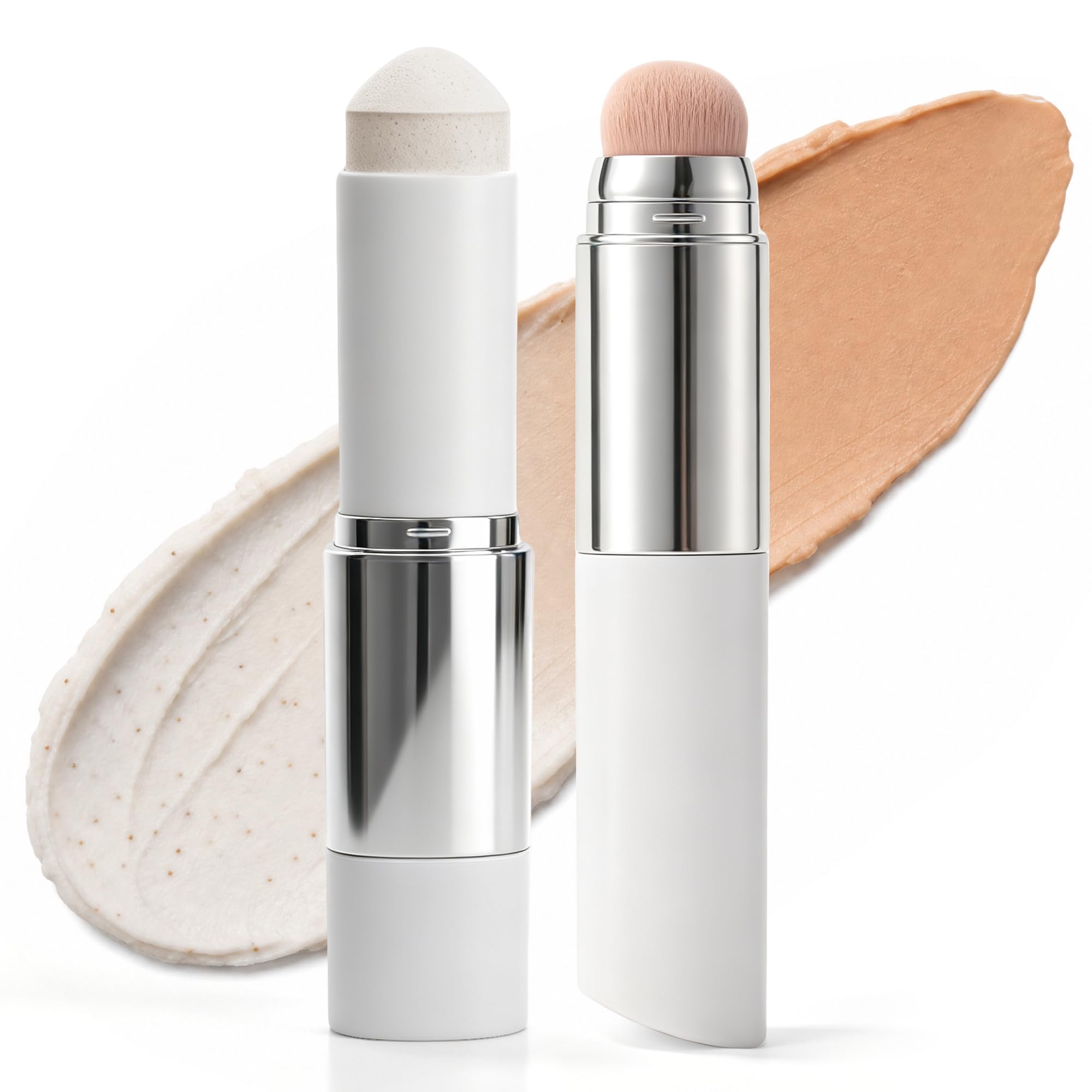 Color Changing Foundation Stick, 2 in 1 White Foundation Stick Cover Acne Scar, Medium to Full Coverage Natural Finish, Smart Co