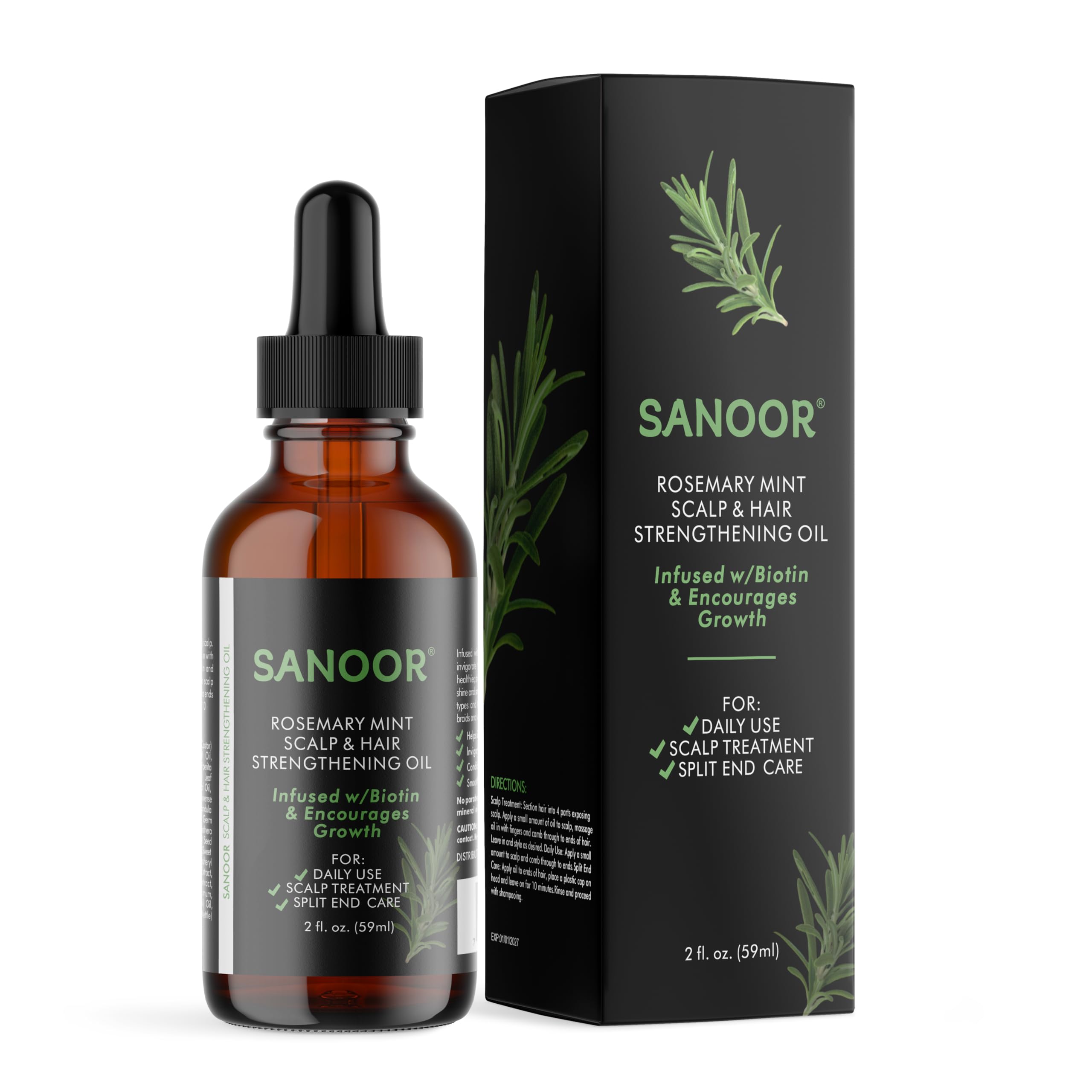 SANOOR Rosemary Mint, Scalp Hair Growth Oil, Infused Biotin to Encourages Hair Growth | Healthier, Stronger & Long Strands | All