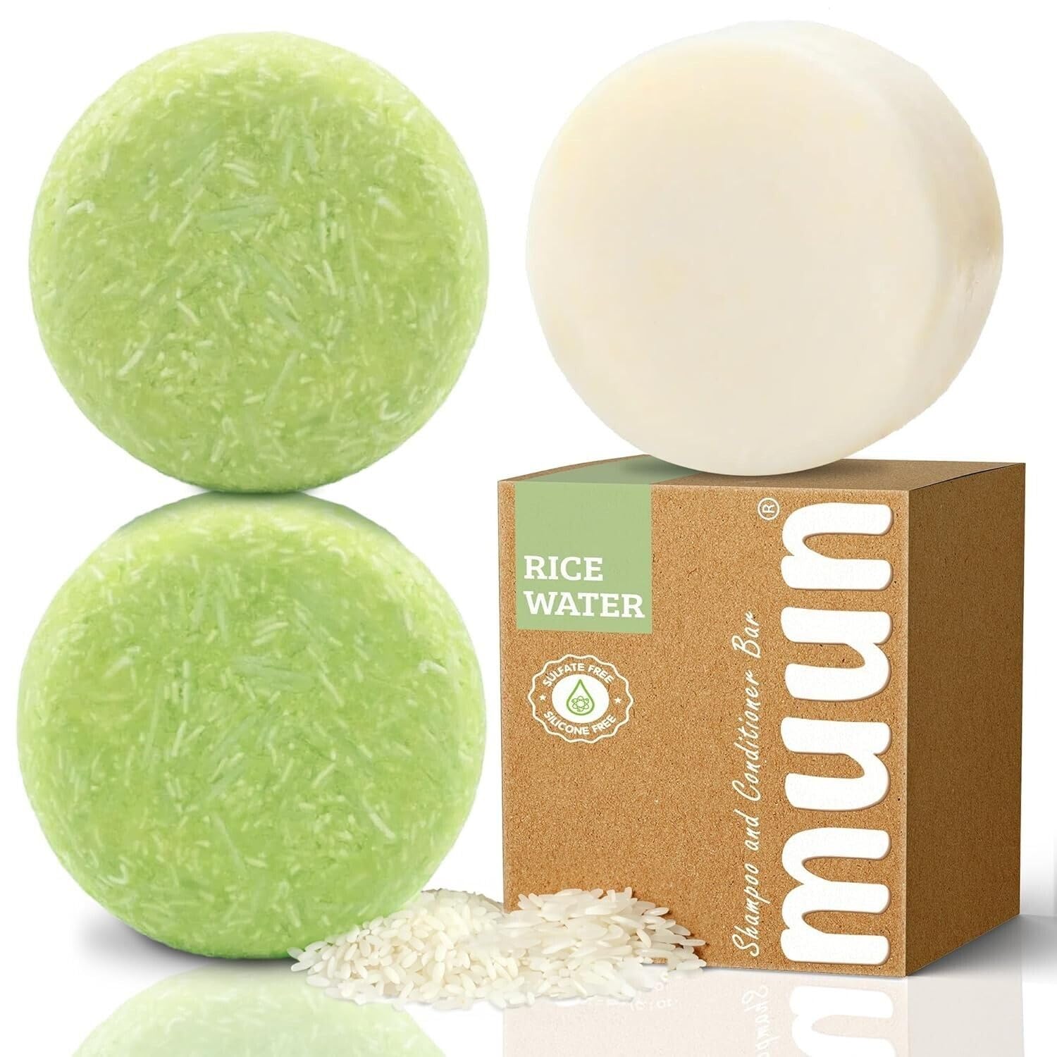 Rice Water Shampoo Bars And Conditioner Set 3 - Hair Growth Regrowth - Ph Balanced, Sulfate & Silicone Free - Solid Soap Easy Fo