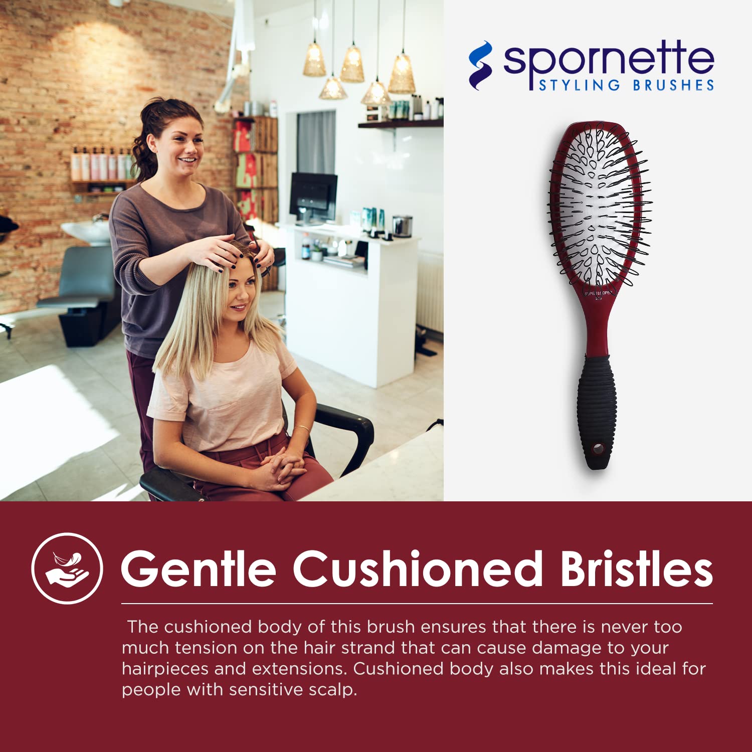 Spornette Super Looper Wig Brush, Cushioned & Looped Nylon Bristles for Hair Extensions, Wigs, Hair Pieces, Toupees & Weaves - F