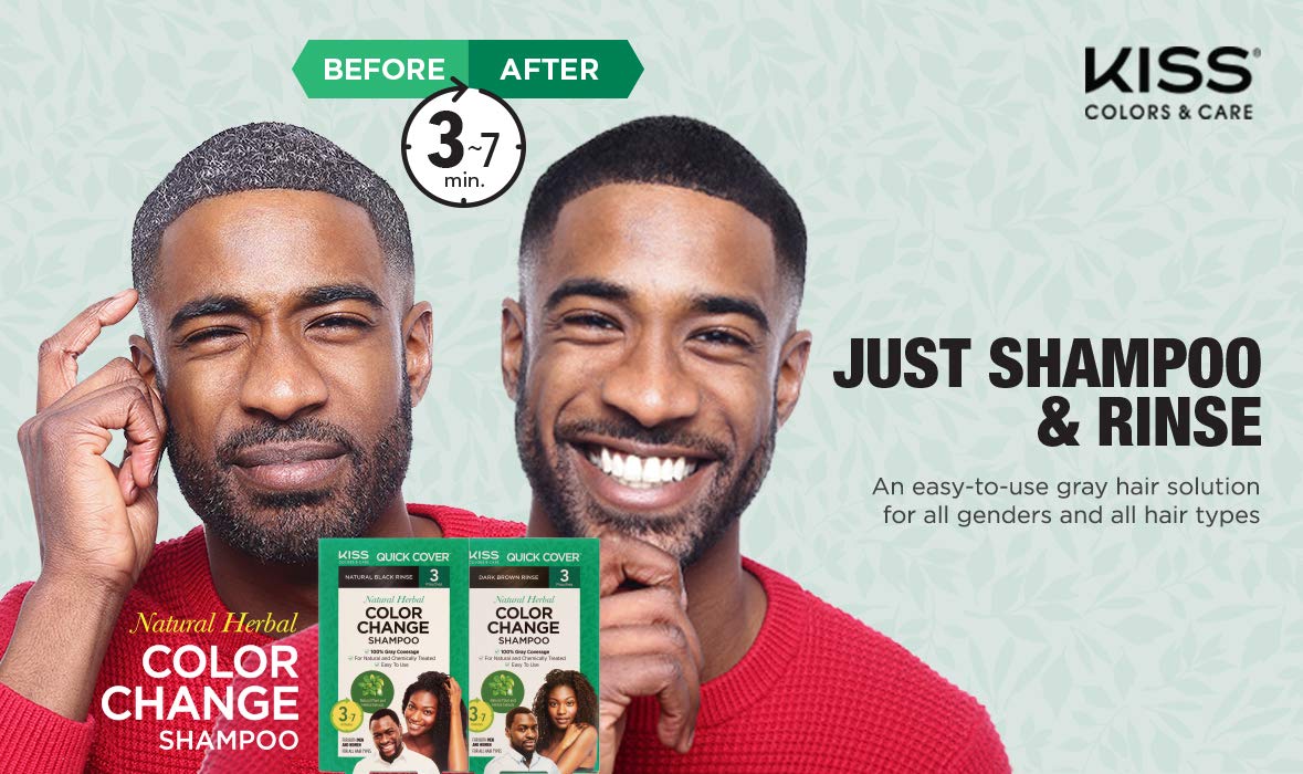 Kiss Quick Cover Natural Herbal Color Change Shampoo 3 Pouches (2 Pack, Dark Brown)