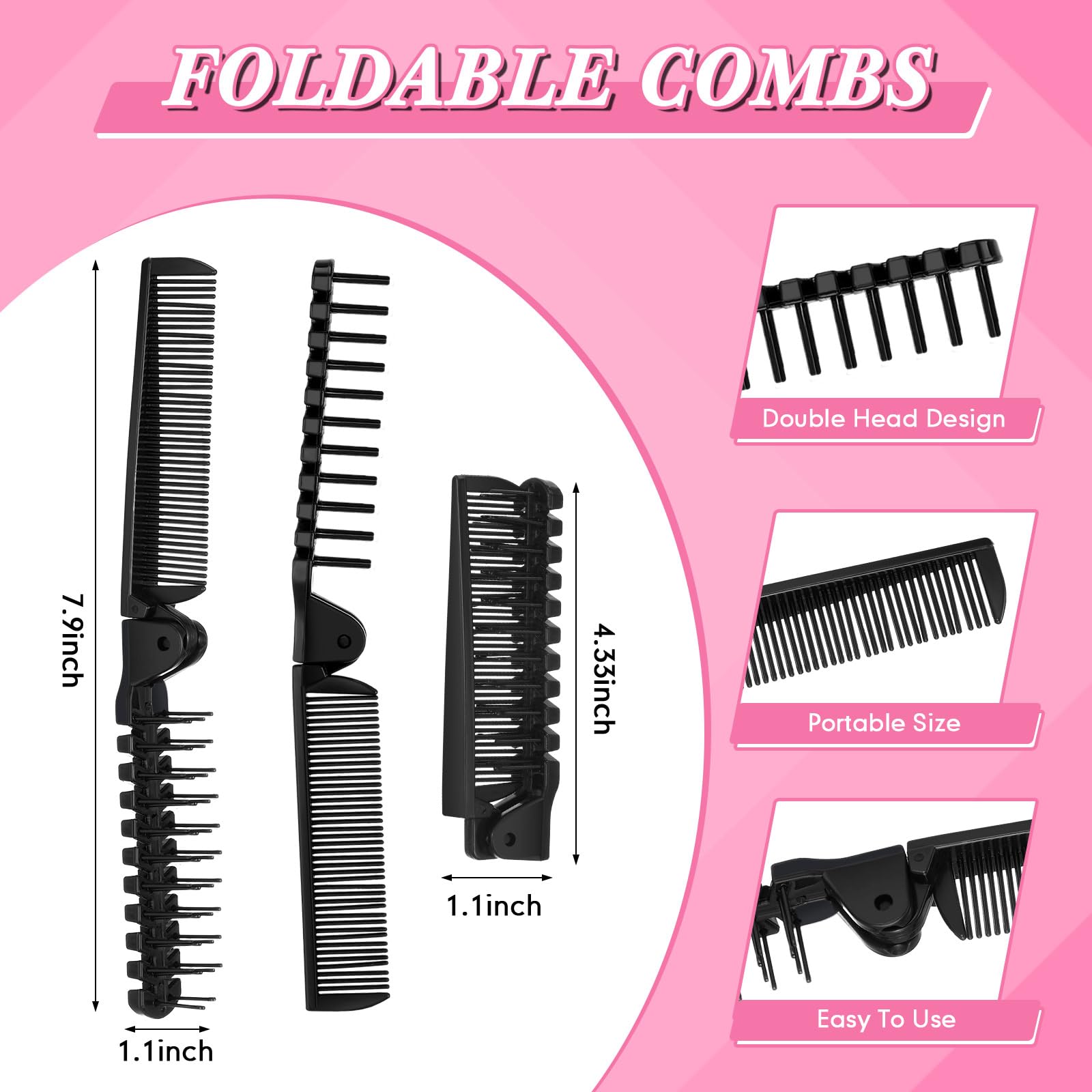 Skylety 100 Pcs Portable Travel Hair Comb Brush Double Headed Folding Hair Brush Compact Pocket Hair Comb Wig Combs Styling Tool