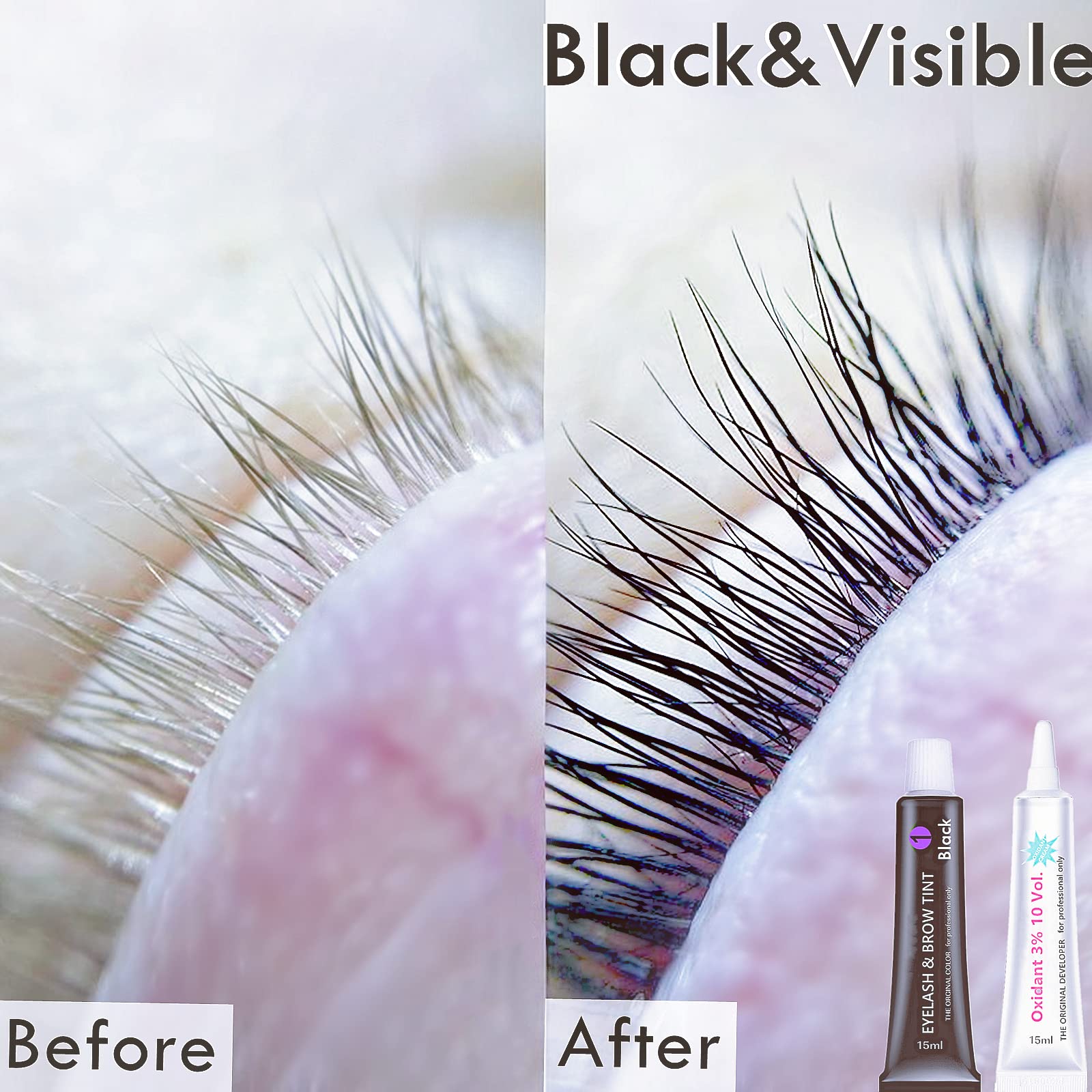 Black Lash Tint Kit, Keratin Black Eyelash Dye and Eyebrow Tint, 6 Week Voluminous Brow Tint, Tinting Look For Lash Perm/Lift/La
