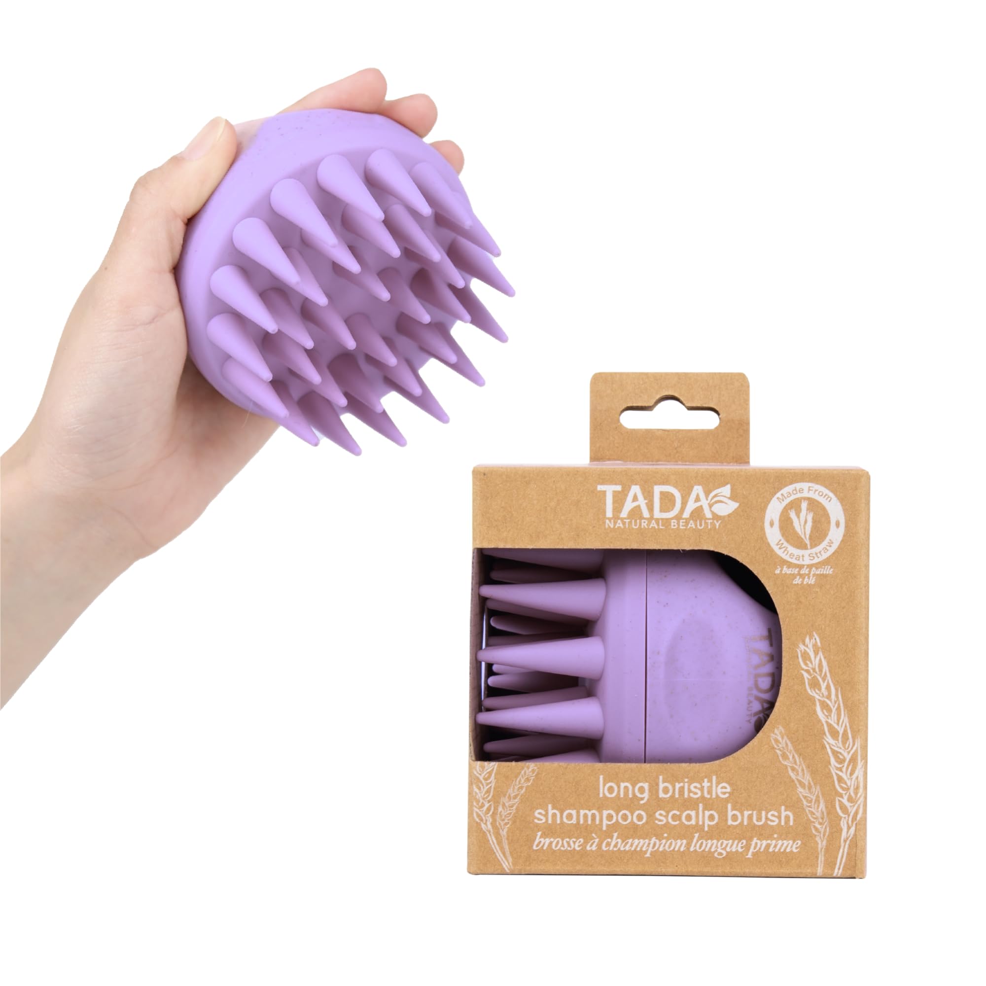 TADA Natural Beauty Long Bristle Shampoo Brush I Scalp Scrubber Head Massager (Lavender)