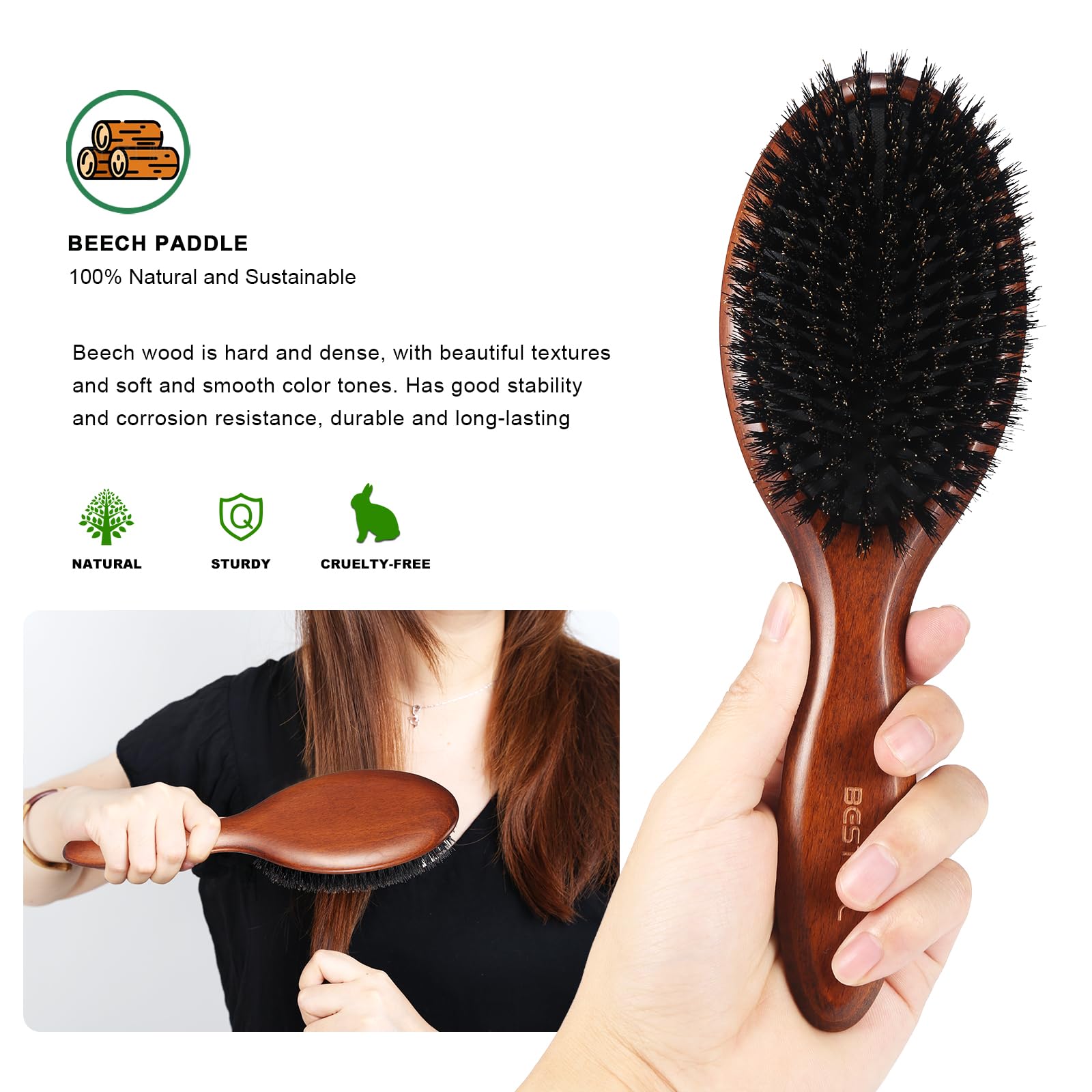 Bestool Hair Brush, Boar Bristle Hair Brushes For Women Men Kids, Boar Bristle Brush For Hair Smoothing, Everyday Brush Enhances