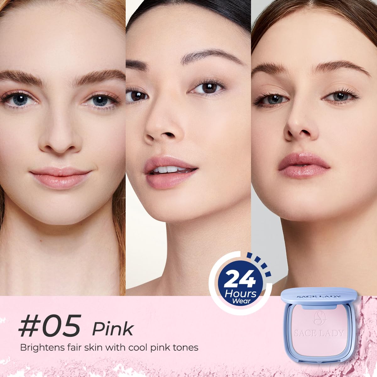 SACE LADY Face Powder Waterproof Setting Makeup, Talc-Free Oil Control Pressed Powder Compact for Women, Blurring Pores Matte Lo