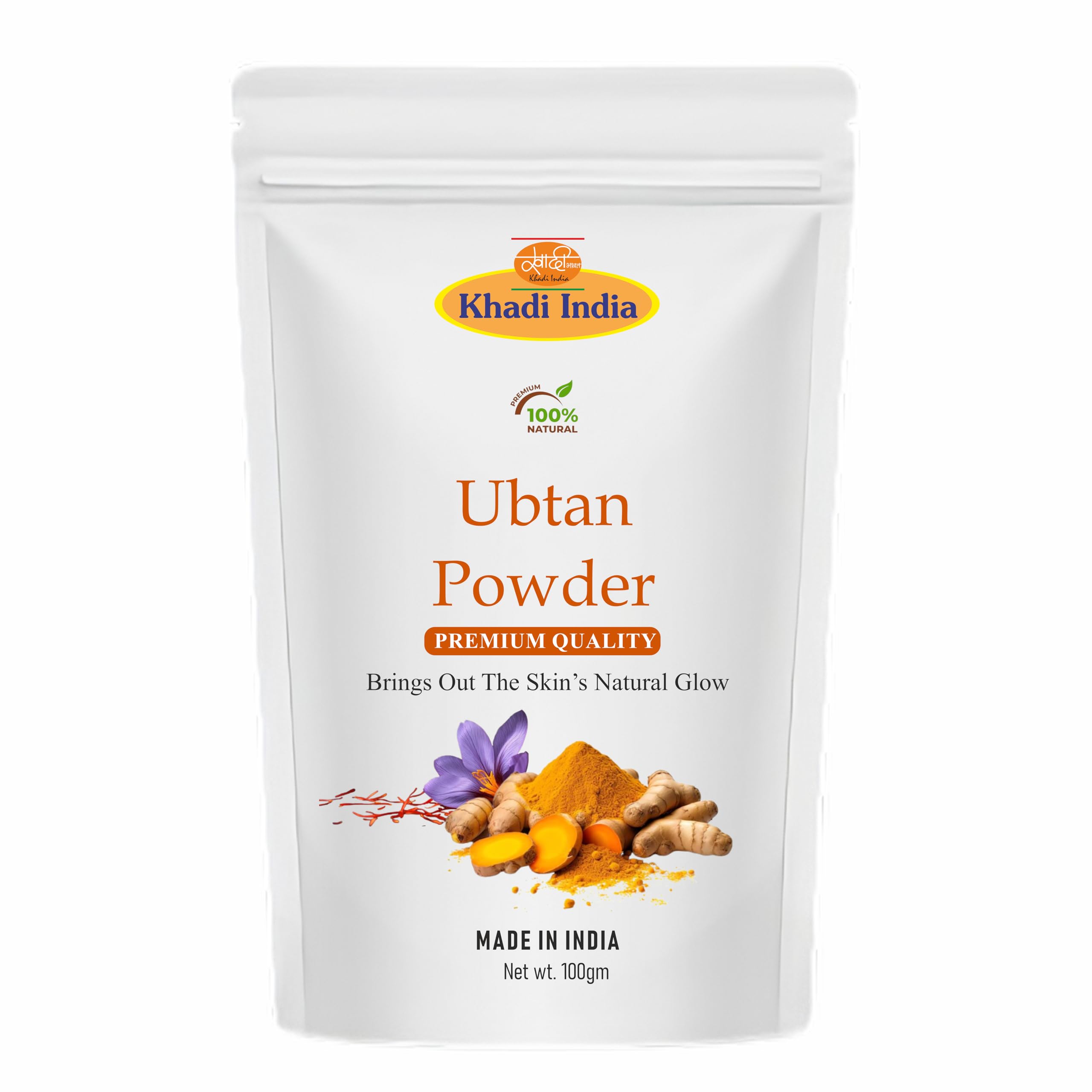 Khadi 100% Pure Organic Haldi Ubtan Powder Face Pack For Face, Body-Fairness, Lightening, Glowing Skin, Remove Dead Skin, Turmer