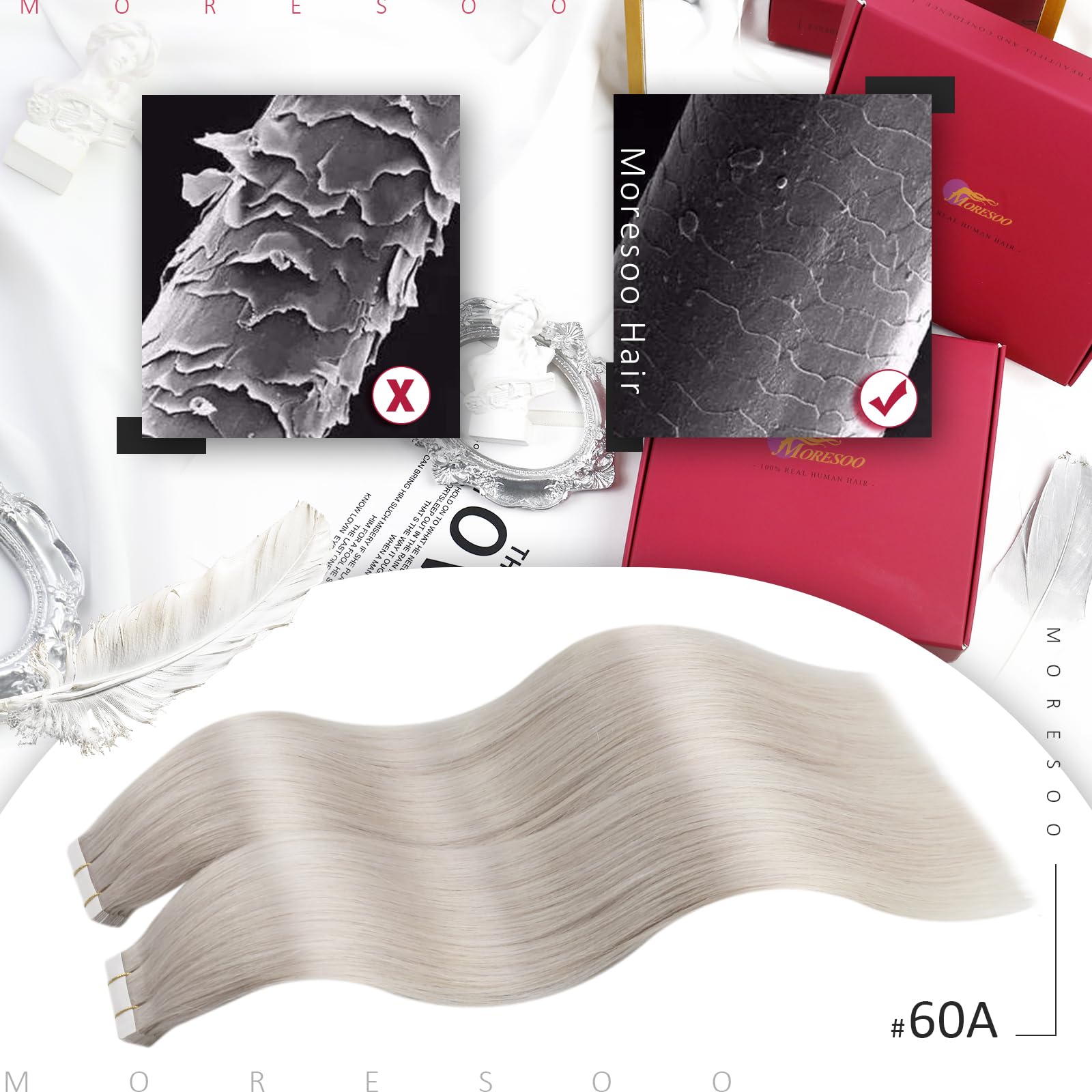 Moresoo 40 Pieces Blonde Tape In Hair Extensions Human Hair 12 Inch Short Straight Tape In Extensions For Women 60G Fashion Real