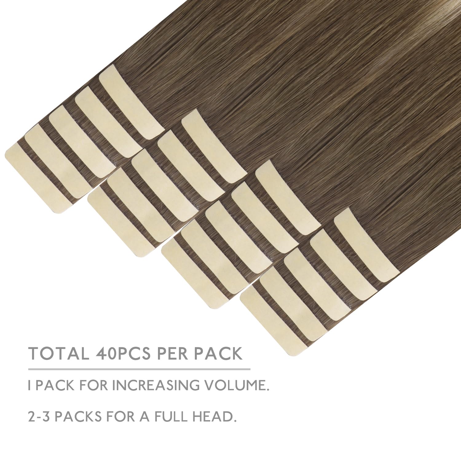 Wennalife Tape In Hair Extensions Human Hair, 40Pcs 80G 12 Inch Ombre Sandy Brown To Platinum Blonde Hair Extensions Real Human