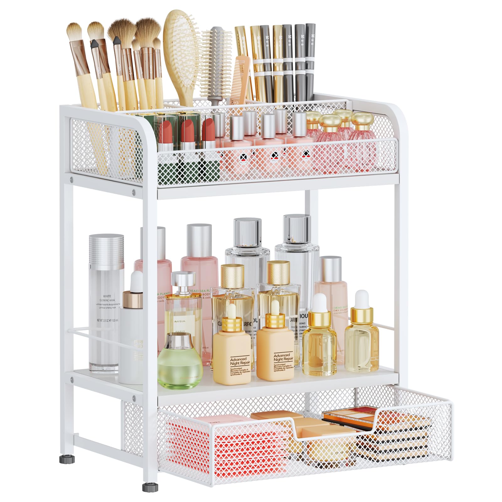 HapiRm Makeup Organizer Countertop with Drawer - Large Capacity Vanity Organizer with Dividers, Bathroom and Bedroom Desk Cosmet