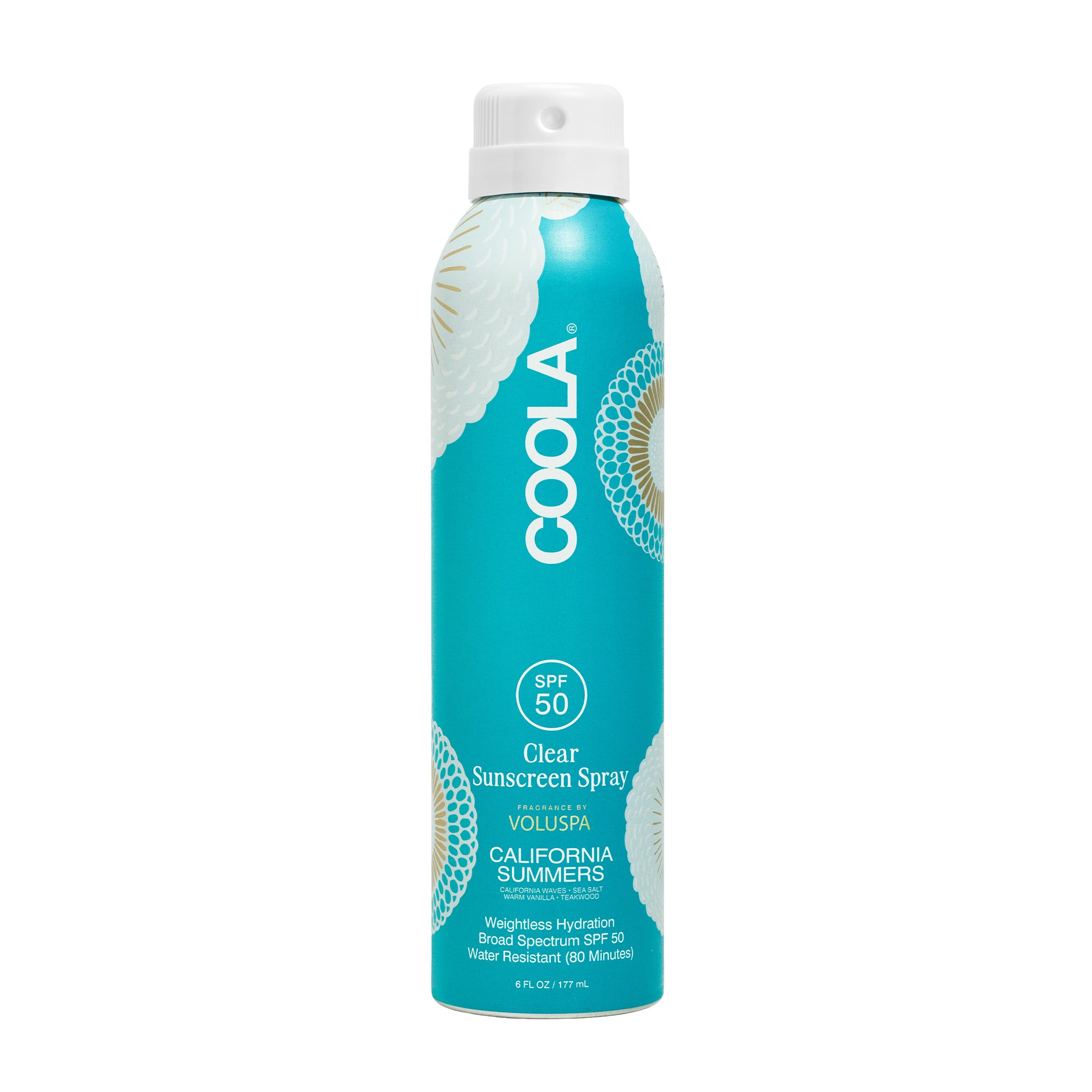 COOLA Organic Clear Sunblock Spray SPF 50, Voluspa California Summers Fragrance, Dermatologist Tested Skin Care for Daily Protec