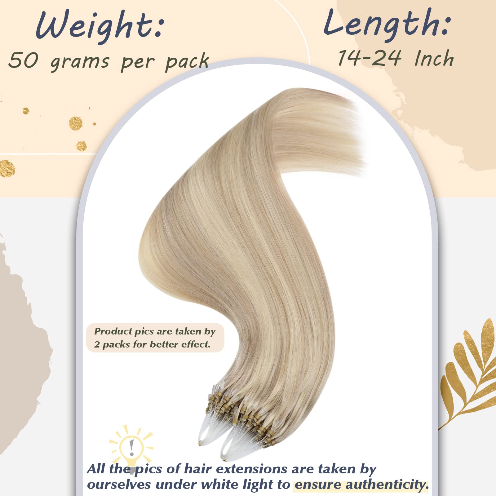 Ugeat Microlink Hair Extensions Human Hair 18 Inch Micro Ring Human Hair Extensions #P18/613 Ash Blonde Highlight Bleach Blonde