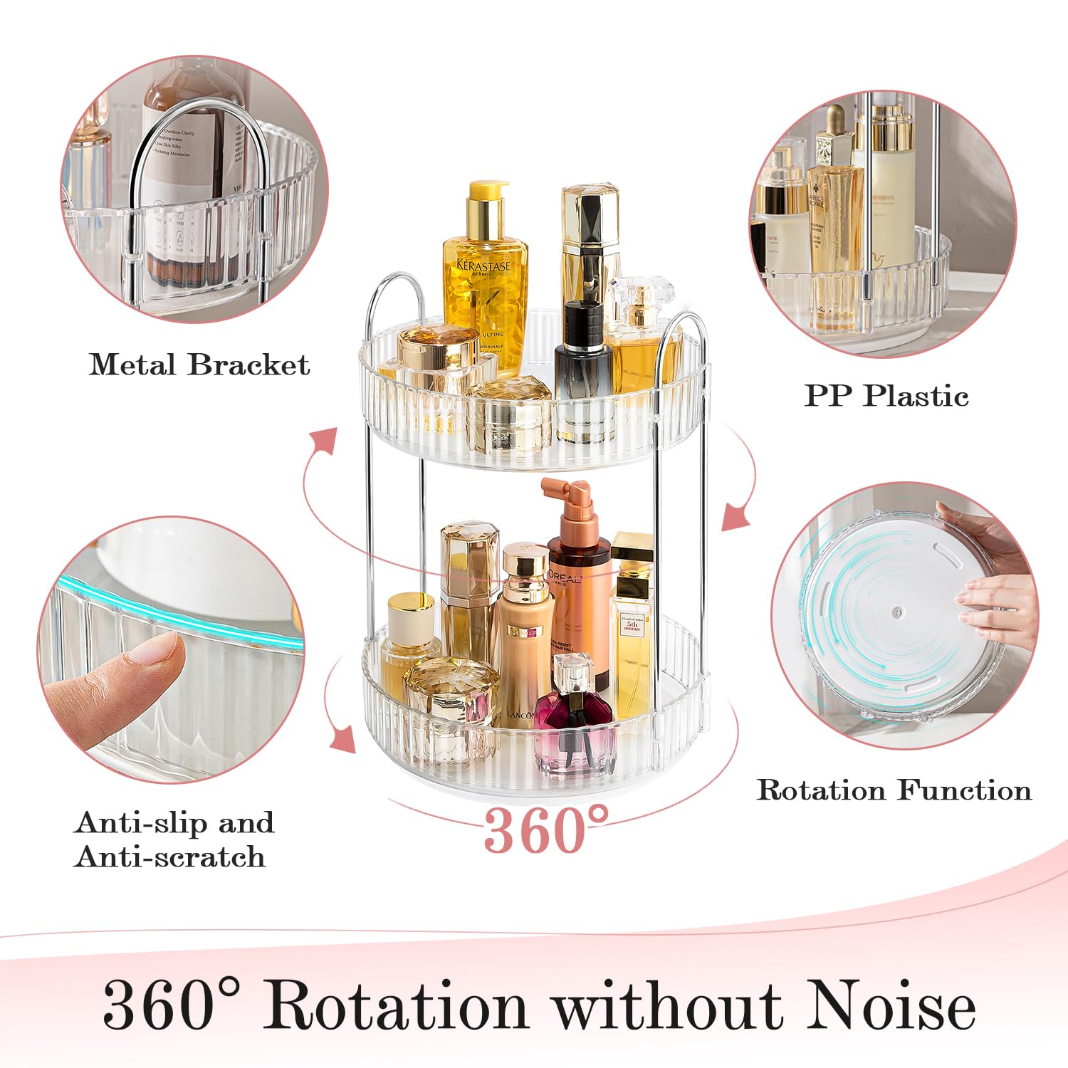 Aluyuyo Rotating Makeup Organizer, 360 Spinning Makeup Storage Holder Rack, Dresser Bathroom Organizer Countertop, Large Capacit