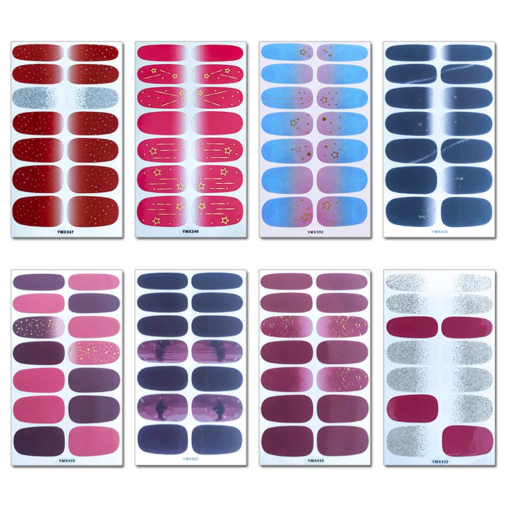 Wokoto 20 Sheets Full Wraps Nail Art Polish Stickers Strips Set With 1Pc Nail File Gradient Adhesive Nail Decals Design Manicure