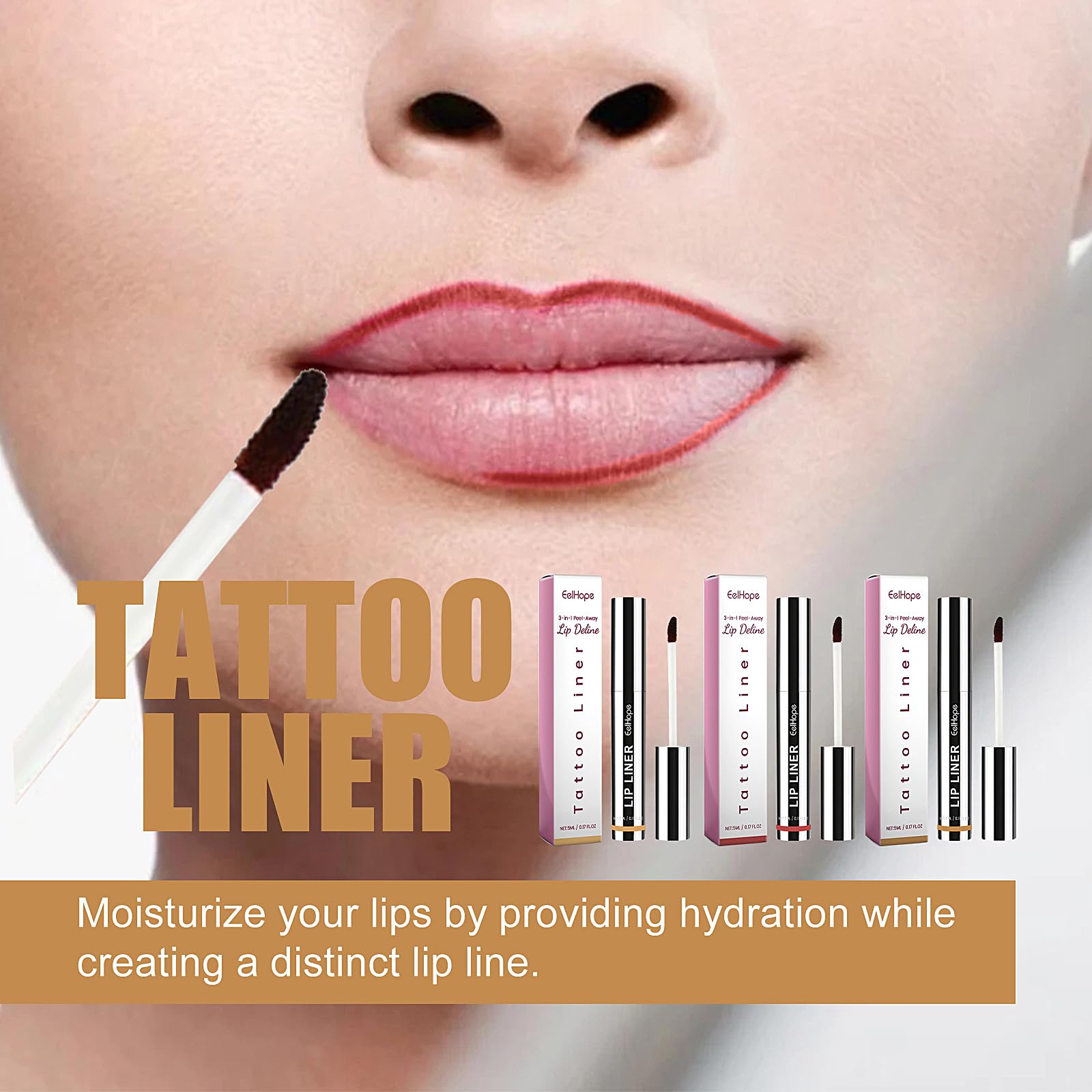 3 Colors Peel Off Lip Liner Tattoo, Peel Off Lip Stain With Matte Finish, Long Wear Tattoo Lip Liner Lipstick, Long Lasting, Wat