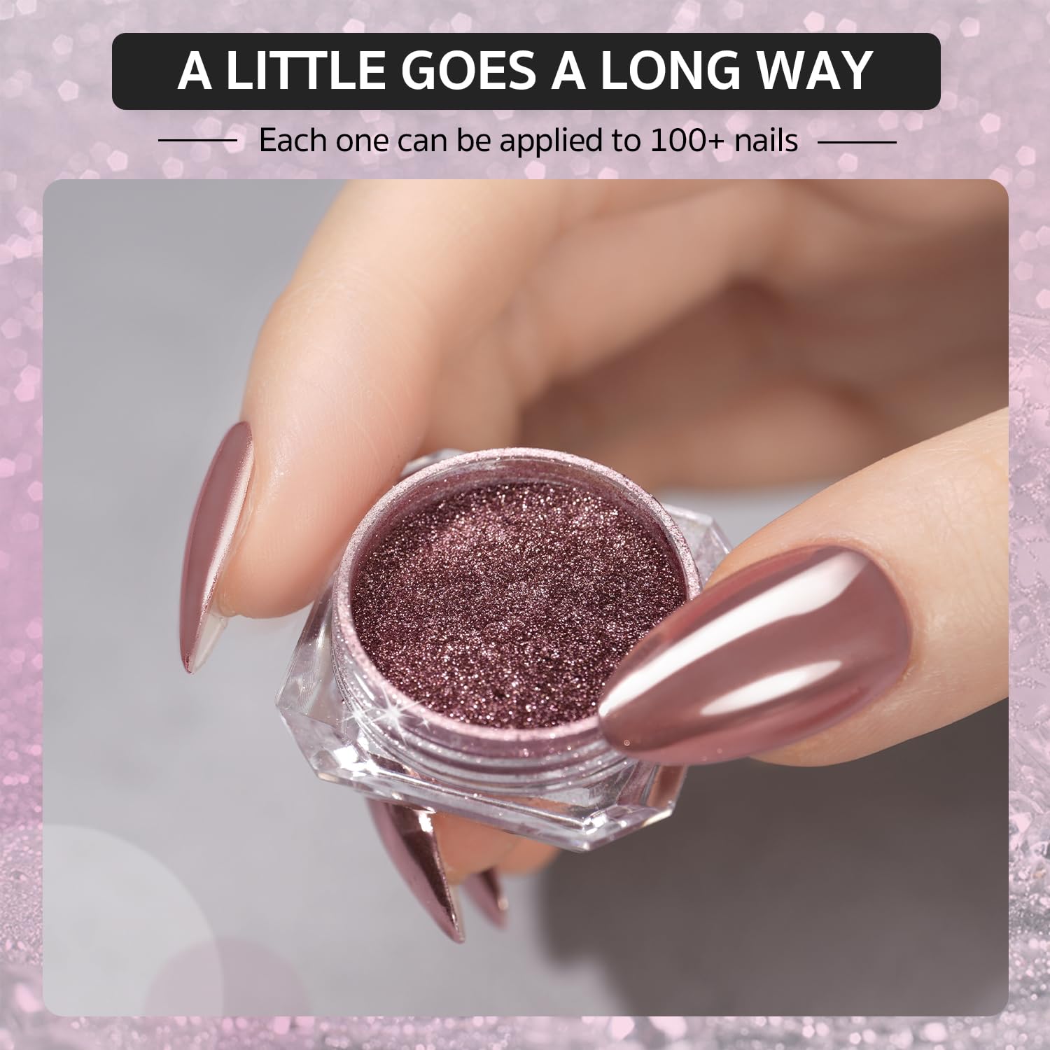 Gaoy Chrome Nail Powder, Pink Metallic Mirror Effect Holographic Shimmer Glitter Pigment Chameleon Nail Art Decorations, Rose Go