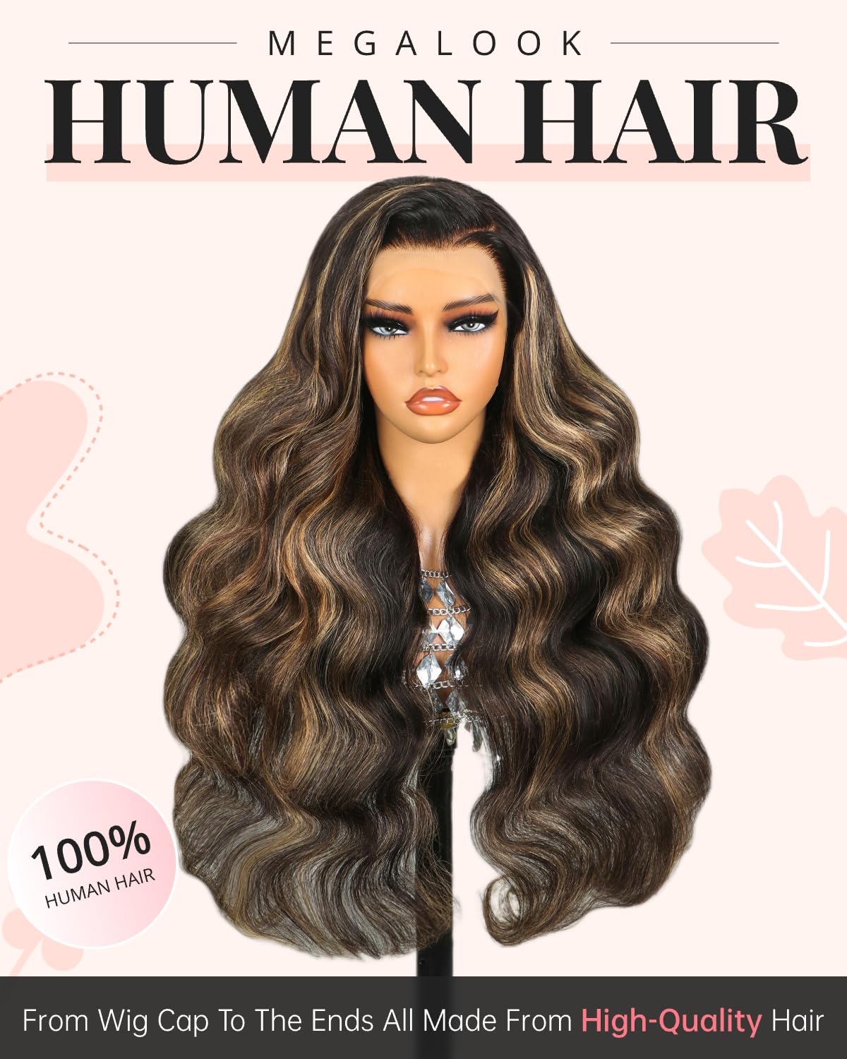 MEGALOOK Highlight Lace Front Wig Human Hair 200% Density Balayage Wig Human Hair 13x4 Ombre Lace Front Wig Human Hair Pre Pluck